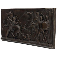 Large Roman or Greek Battle Scene Heavy Fiberglass Plaque Bronze Patina 