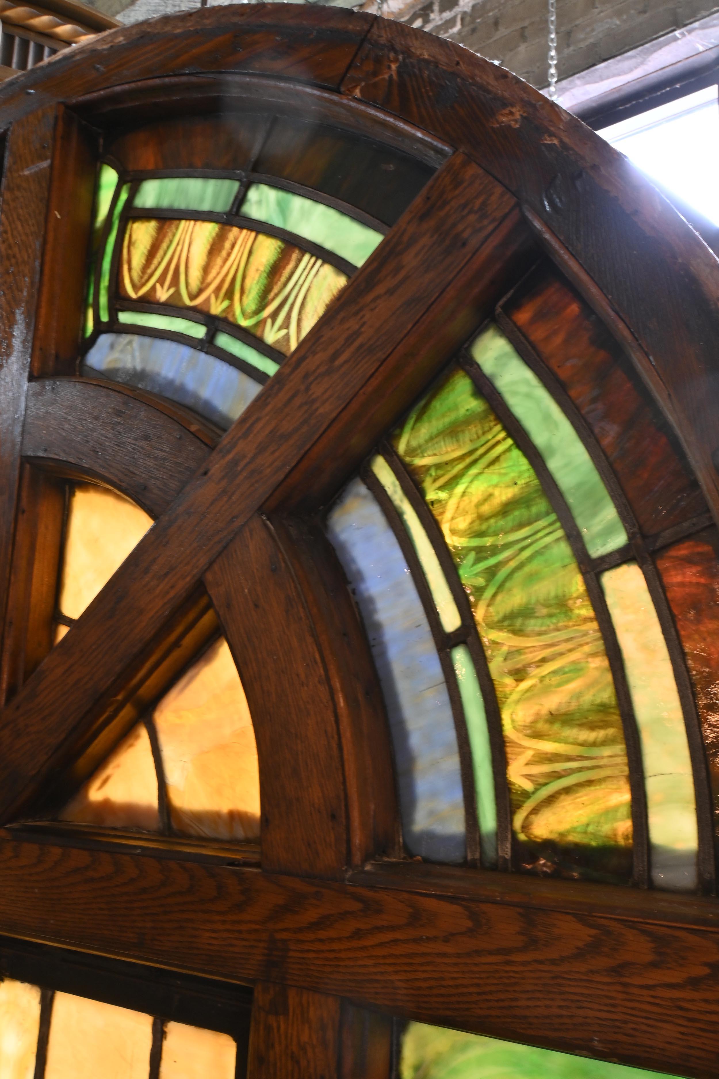 Stained Glass Large Roman True Arched Windows with Divided Stain Glass For Sale