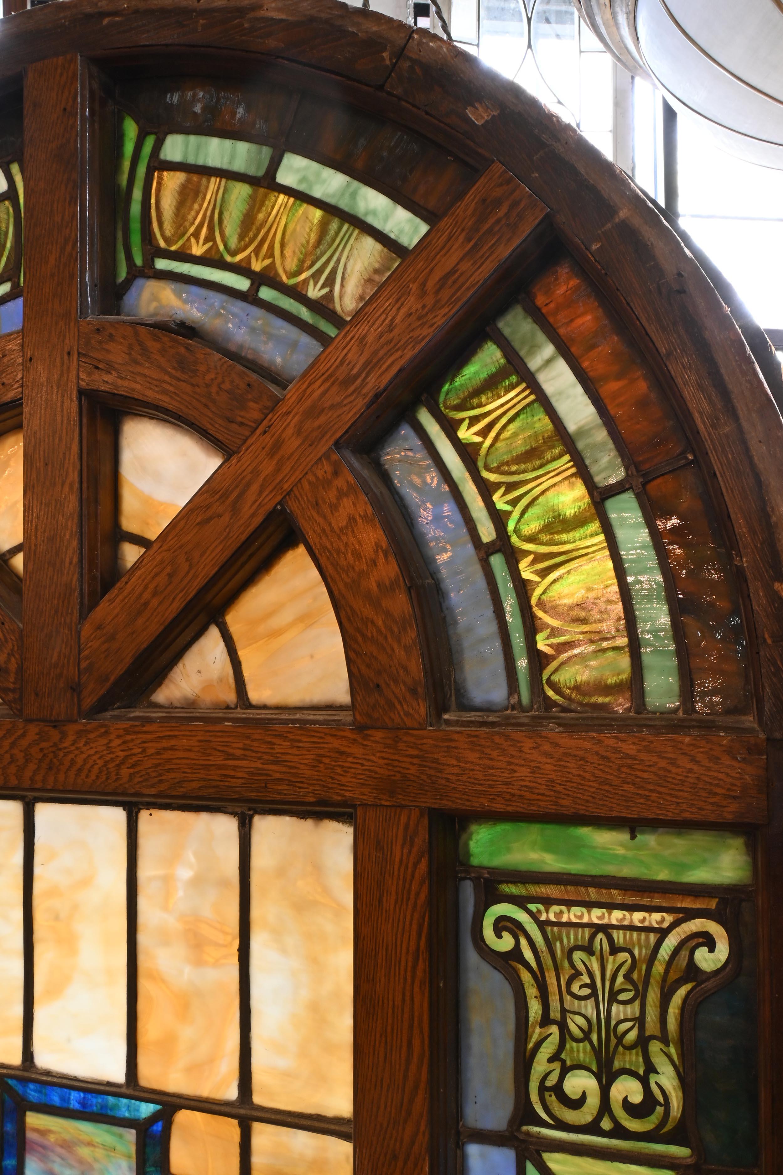 Large Roman True Arched Windows with Divided Stain Glass For Sale 1