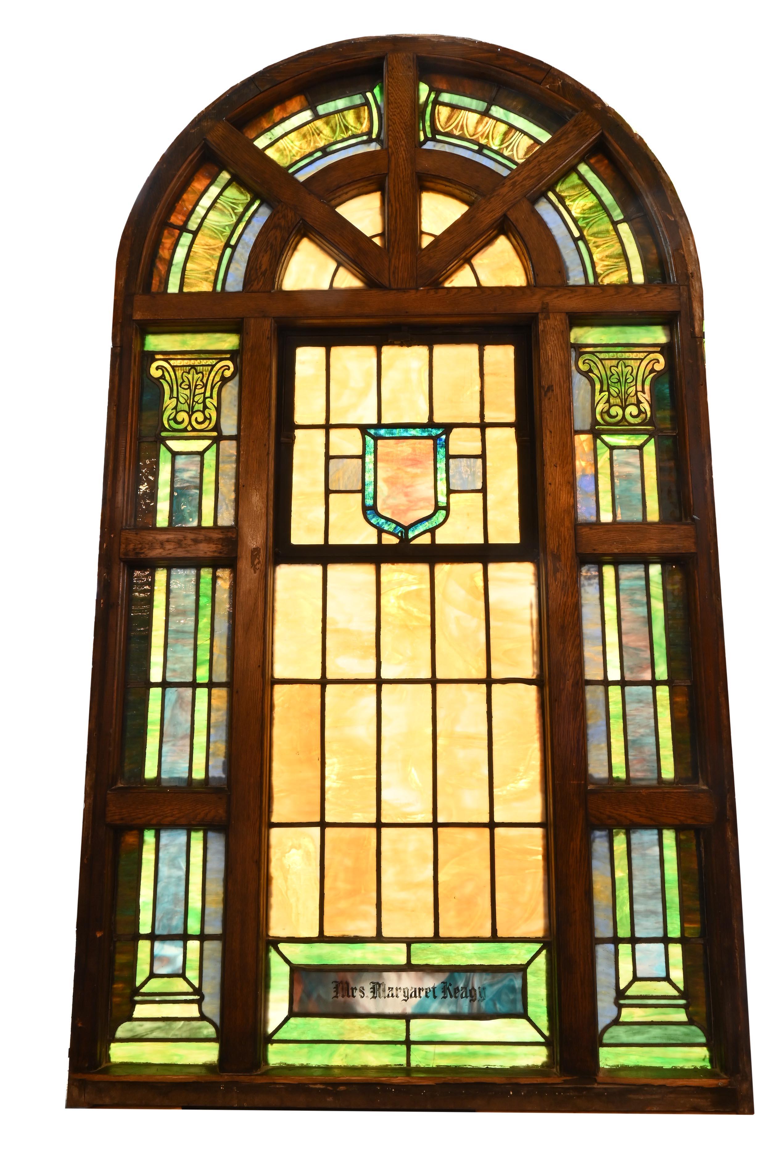 Large Roman True Arched Windows with Divided Stain Glass For Sale 2
