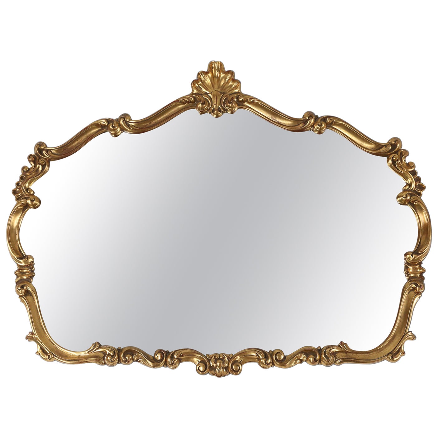 Large romantic decorated gilded mirror by Deknudt, Belgium ca. 1970