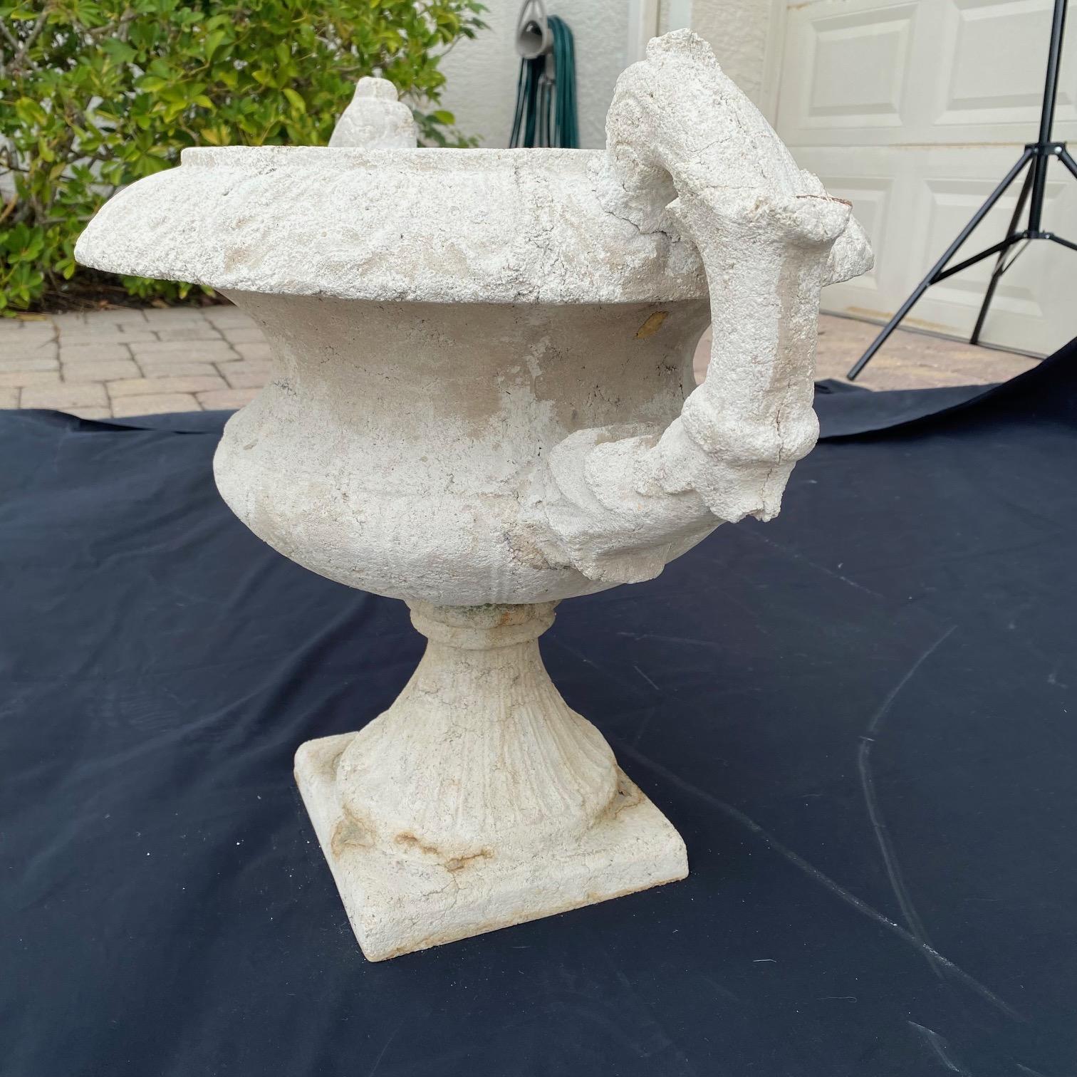 Large Romantic Neoclassical Style Stone Resin Garden Urn  For Sale 4