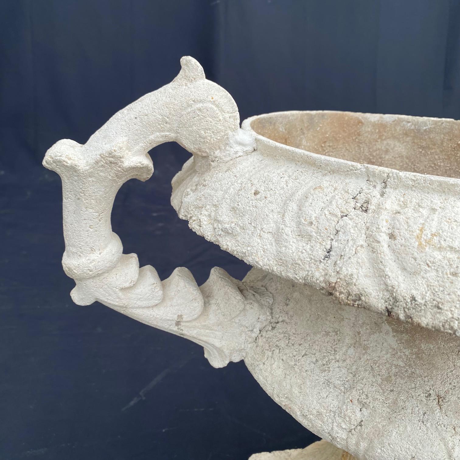 Large Romantic Neoclassical Style Stone Resin Garden Urn  In Good Condition For Sale In Hopewell, NJ