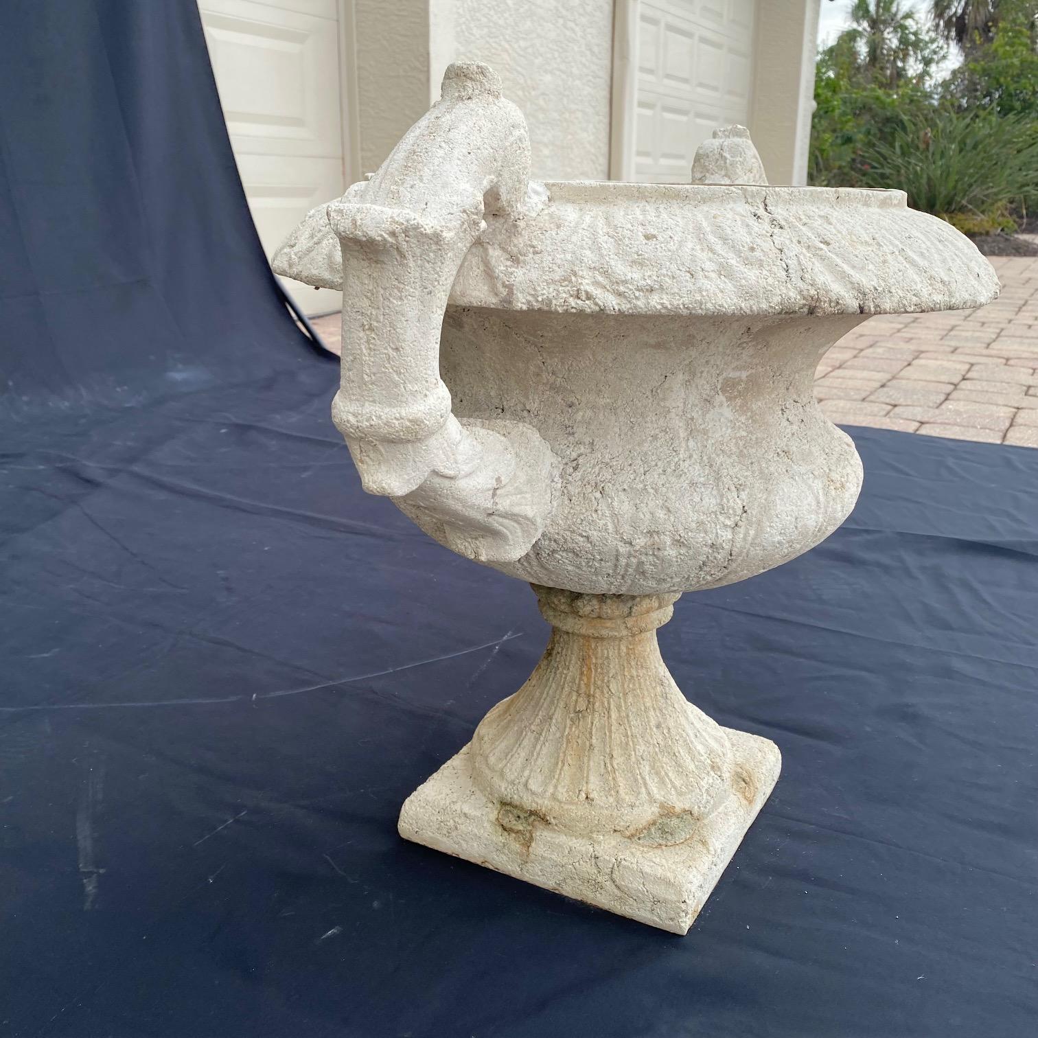 Large Romantic Neoclassical Style Stone Resin Garden Urn  For Sale 3