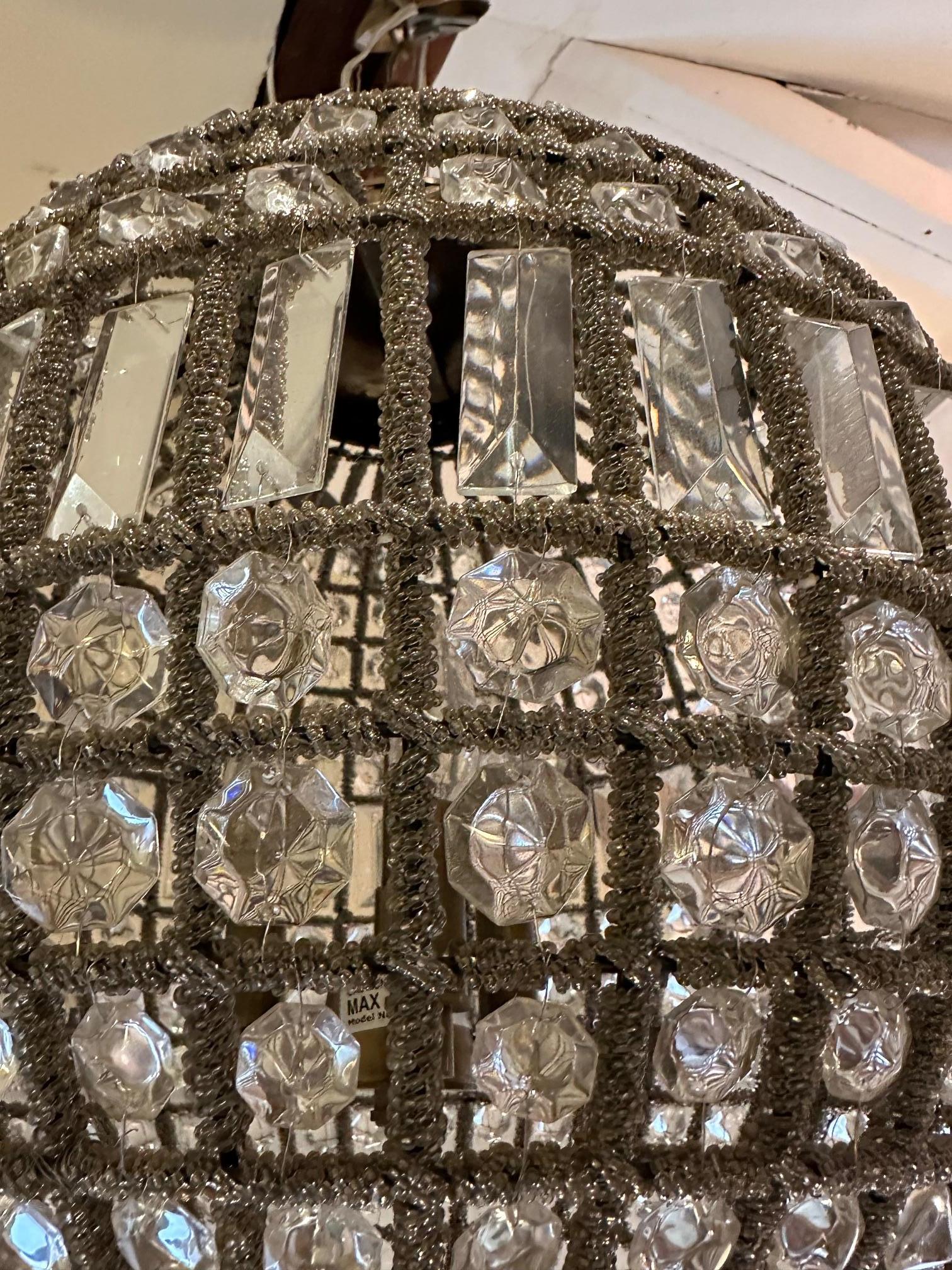 Large Romantic Prism Encrusted Round Pendant Chandelier In Good Condition For Sale In Hopewell, NJ
