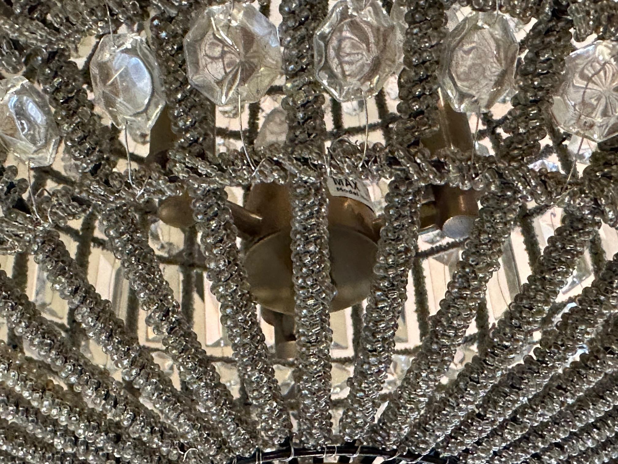 Late 20th Century Large Romantic Prism Encrusted Round Pendant Chandelier For Sale