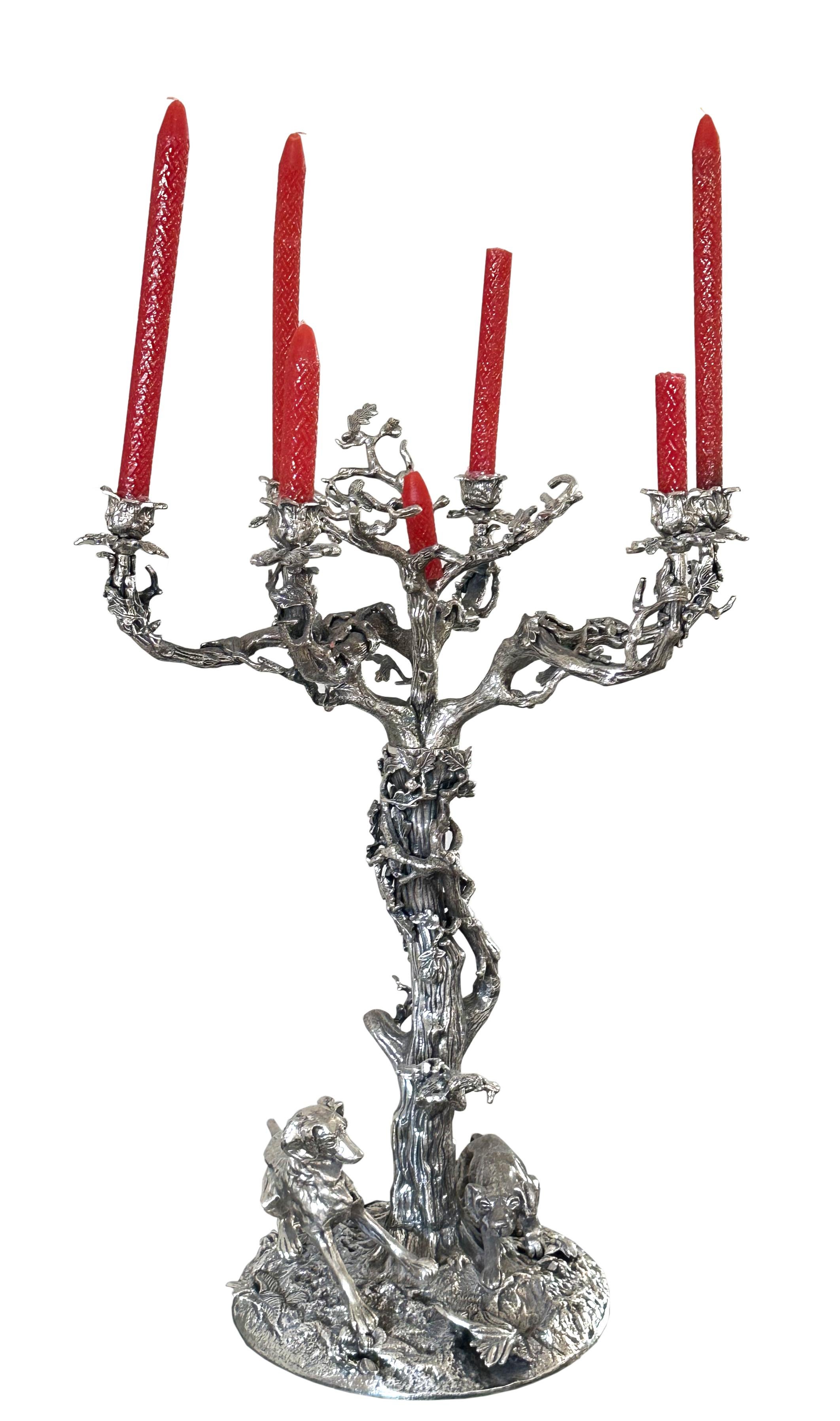 Großer romantischer versilberter Metallkandelaber mit sechs Lichtern im Angebot 4