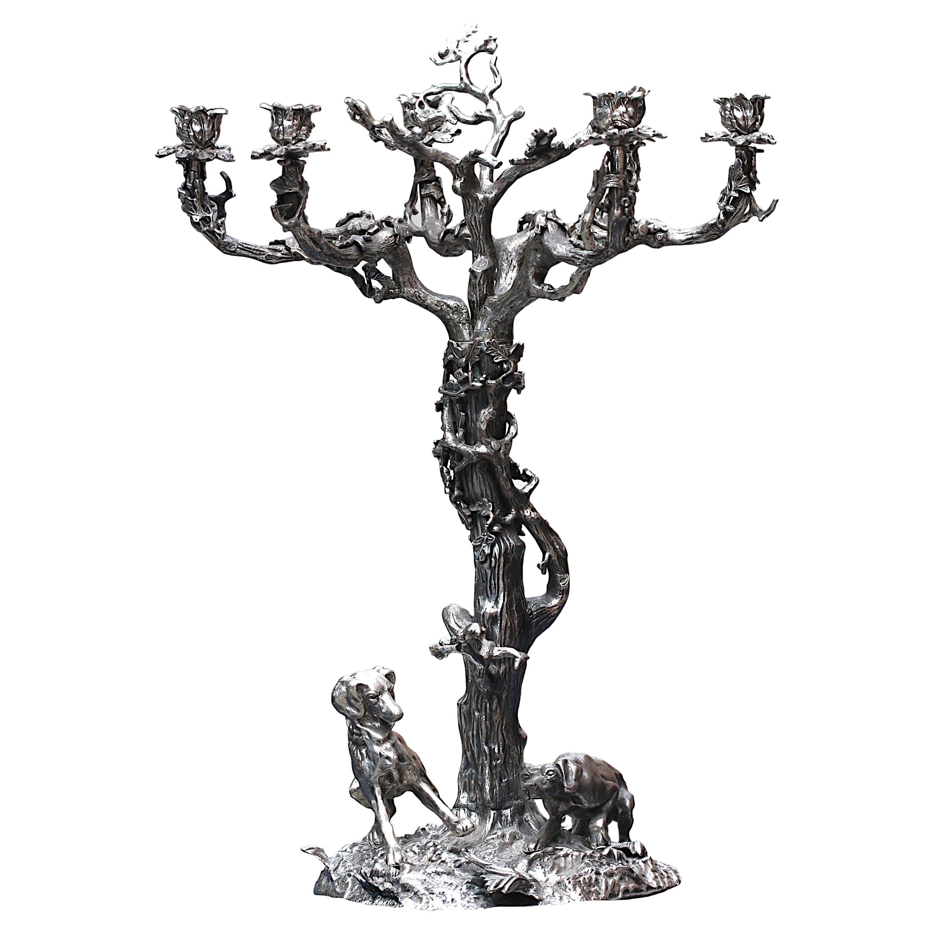 Grande candelabro a sei luci in metallo argentato Romanticized