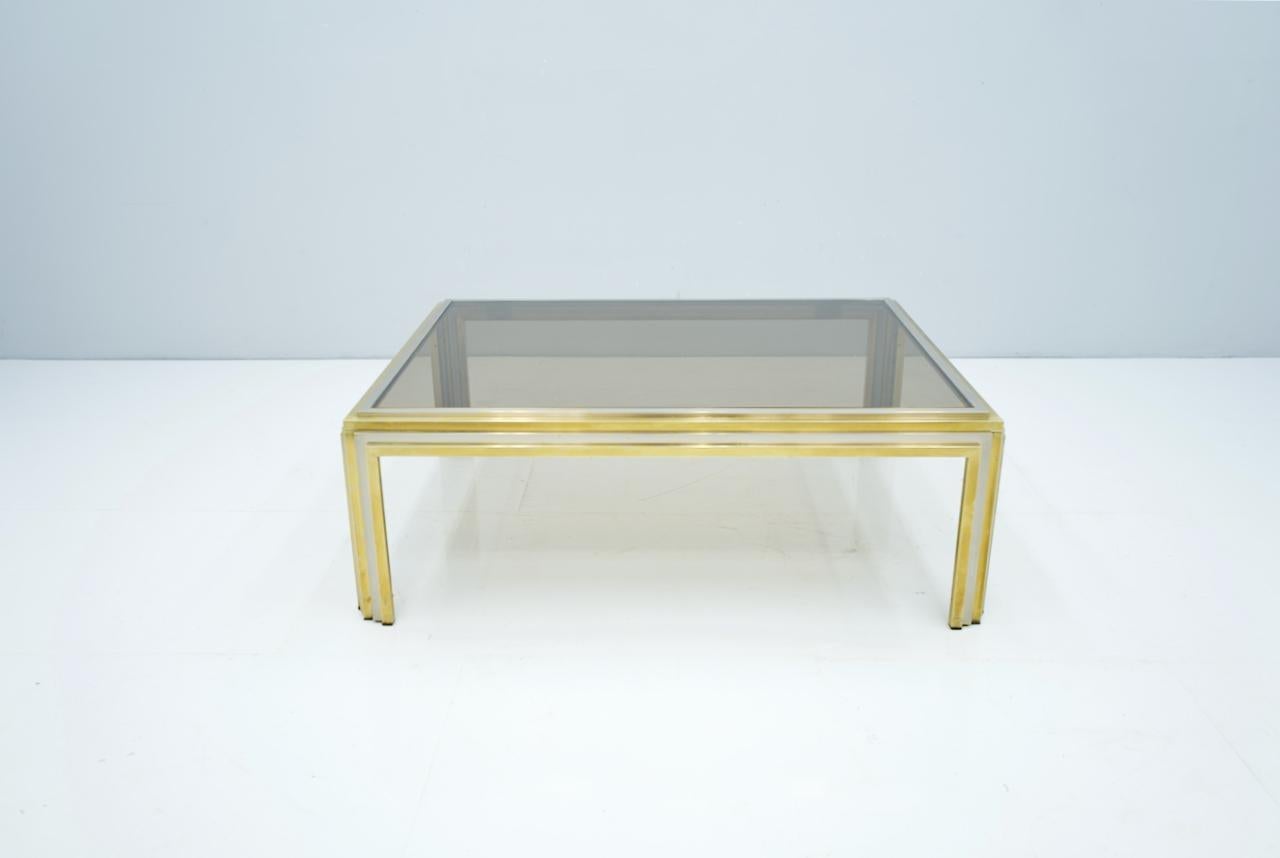 Large Romeo Rega Bi Color Coffee Table Brass Chrome and Glass, 1970s For Sale 4