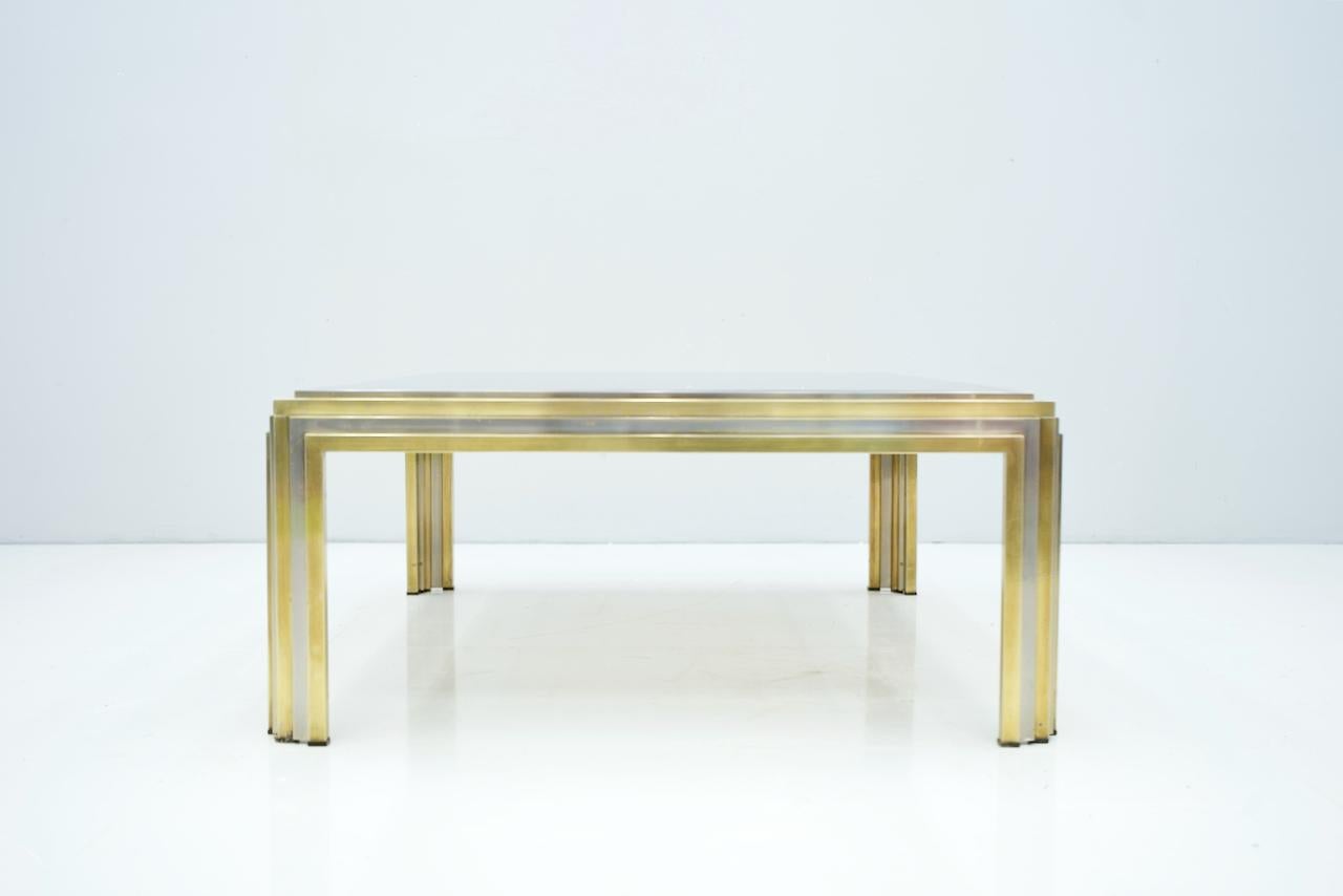 International Style Large Romeo Rega Bi Color Coffee Table Brass Chrome and Glass, 1970s For Sale
