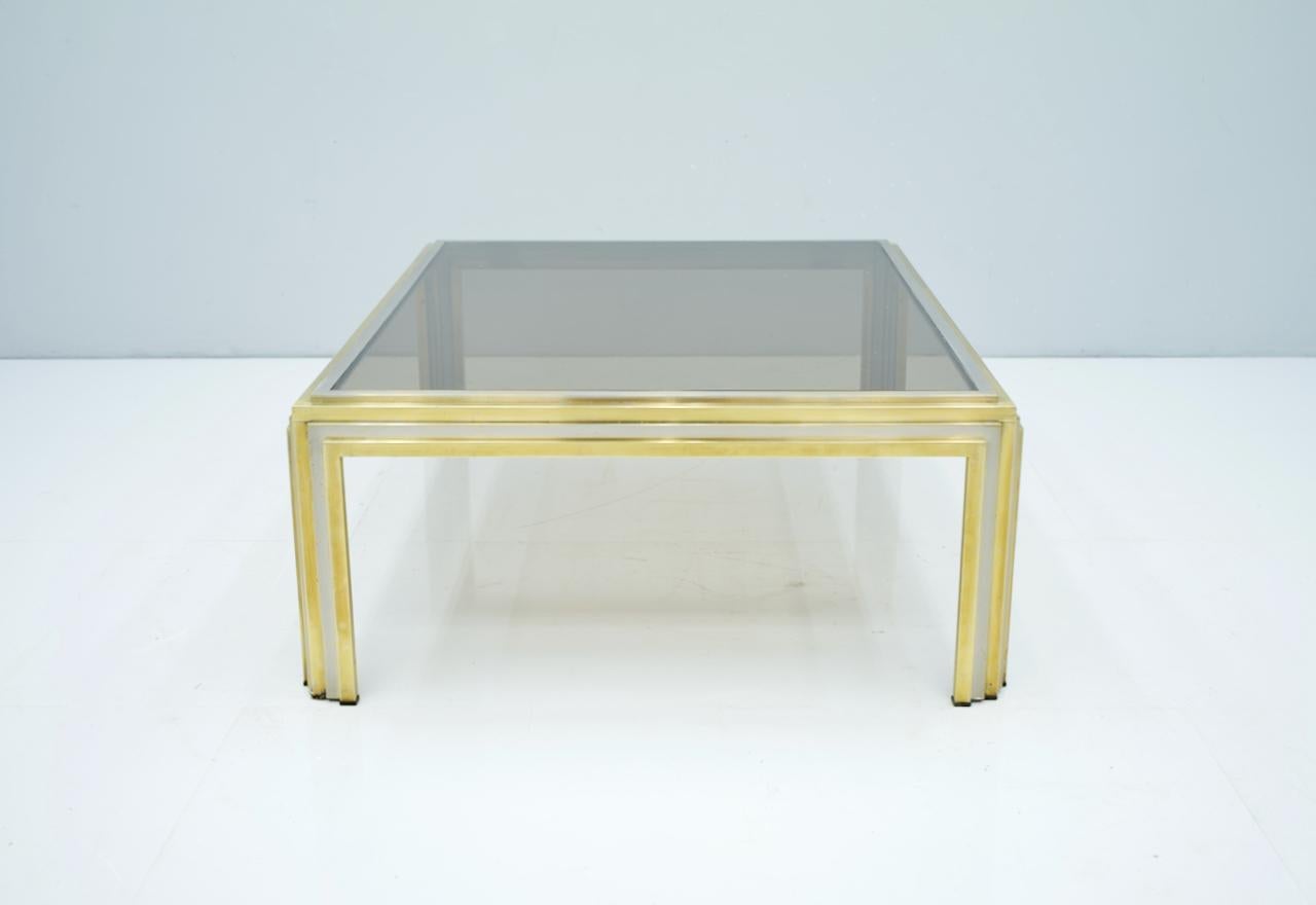 European Large Romeo Rega Bi Color Coffee Table Brass Chrome and Glass, 1970s For Sale