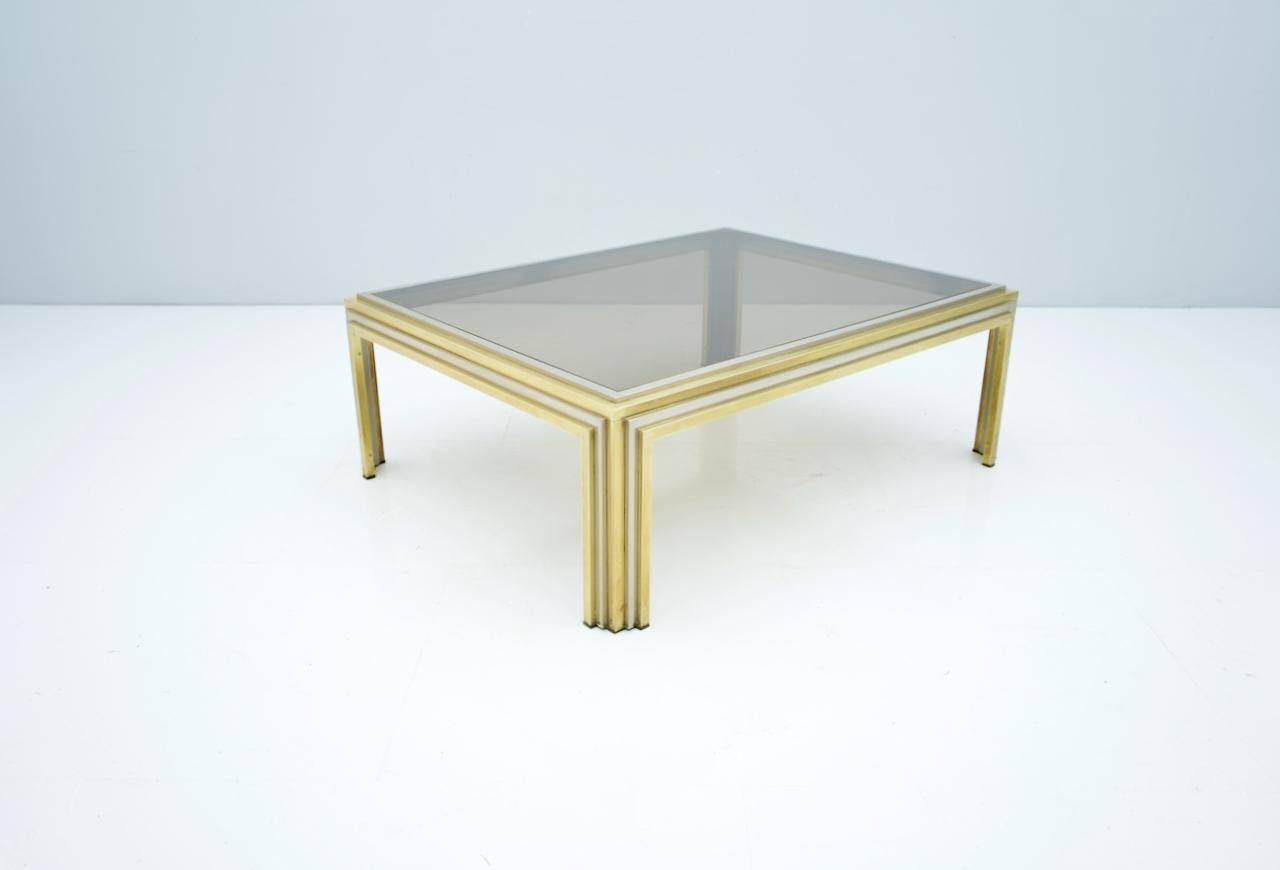 Large Romeo Rega Bi Color Coffee Table Brass Chrome and Glass, 1970s For Sale 1