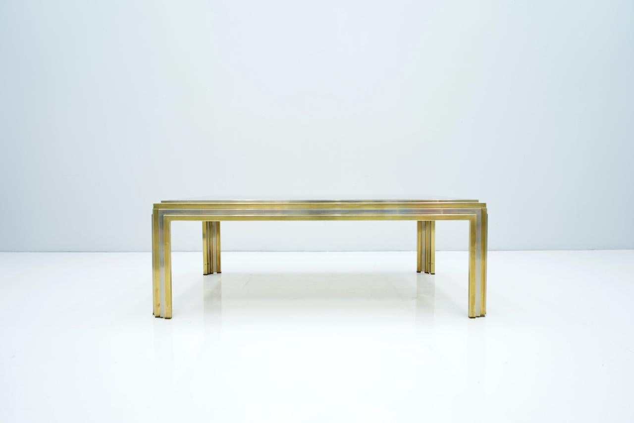Large Romeo Rega Bi Color Coffee Table Brass Chrome and Glass, 1970s For Sale 2