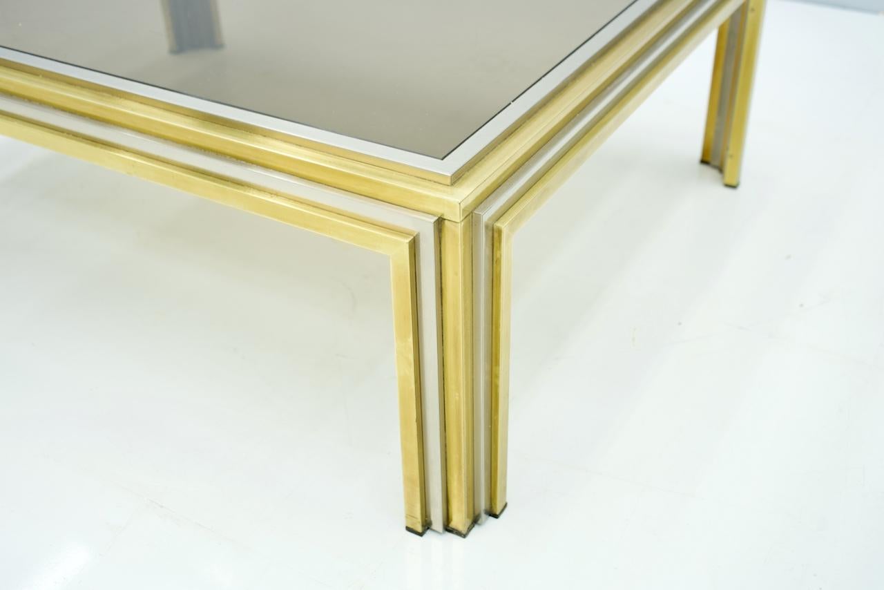 Large Romeo Rega Bi Color Coffee Table Brass Chrome and Glass, 1970s For Sale 3