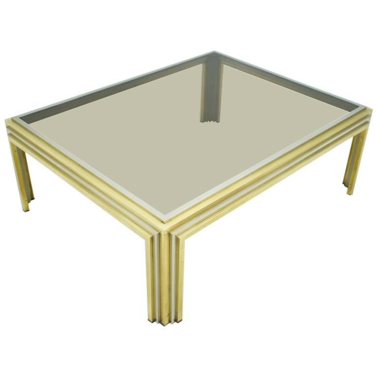 Large Romeo Rega Bi Color Coffee Table Brass Chrome and Glass, 1970s For Sale