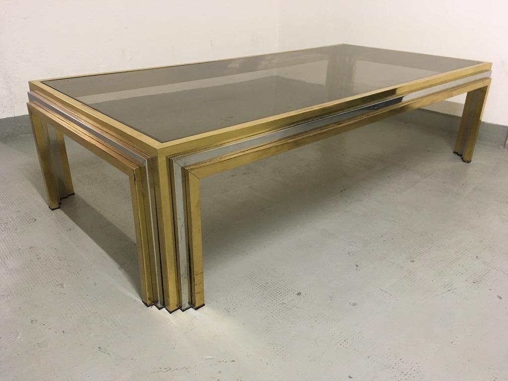 Large brass, chrome and smoked glass coffee table by Romeo Rega, Italy, 1970s
Good condition
Measures: 160 x 73.5 x 40 cm.