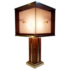 Large Romeo Rega Table Lamp in Brass and Burl, Italy