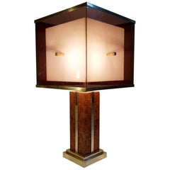 Large Romeo Rega Table Lamp in Brass and Burl, Italy