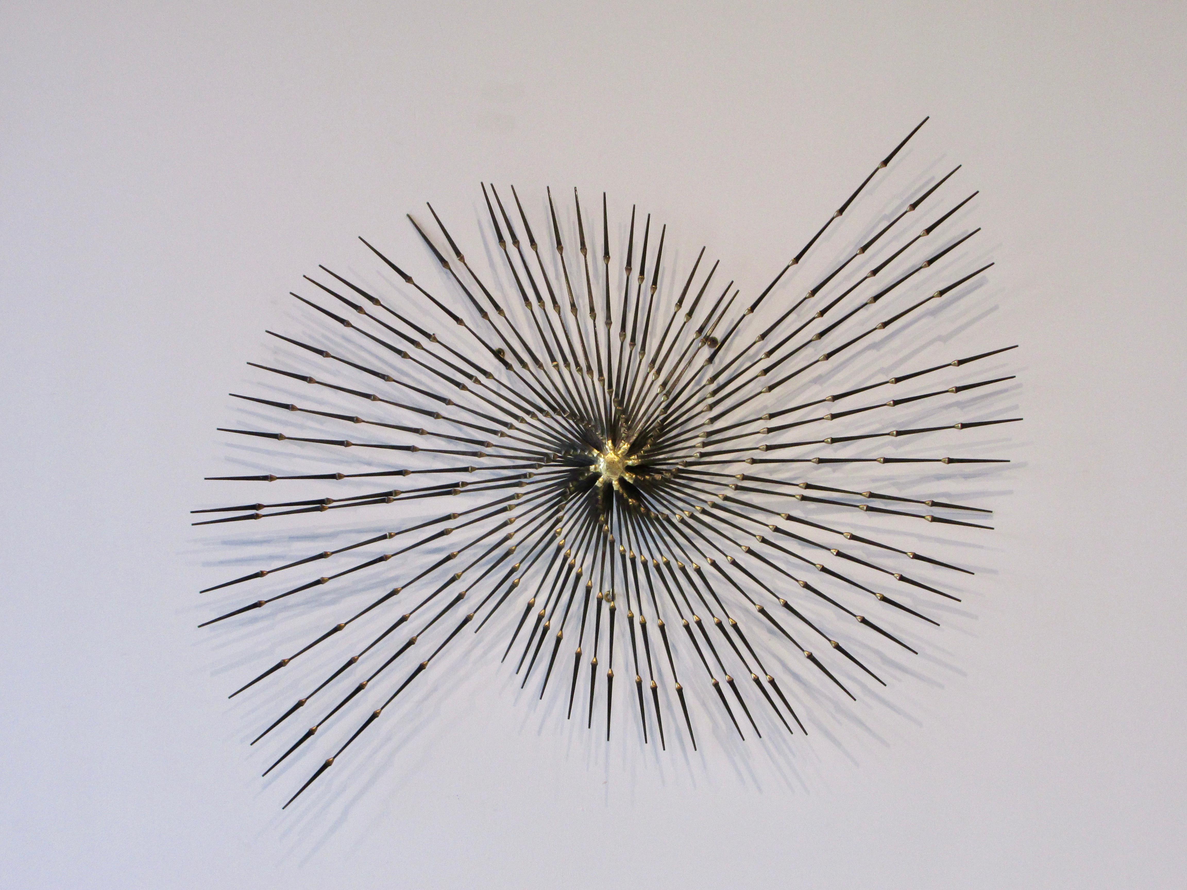 American Large Ron Schmidt Brass Welded Brutalist Spike Nail Wall Sculpture For Sale