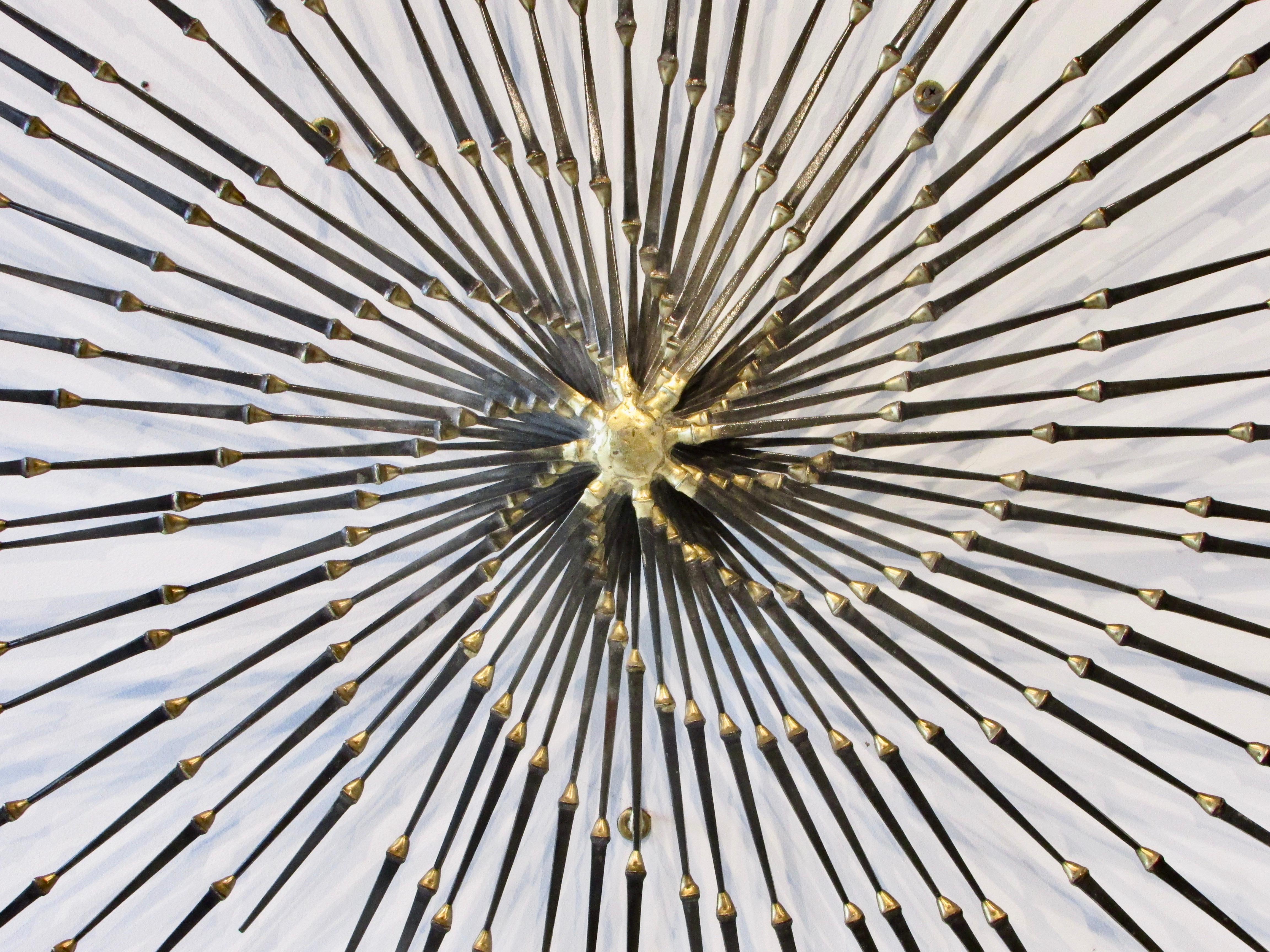 Hand-Crafted Large Ron Schmidt Brass Welded Brutalist Spike Nail Wall Sculpture For Sale
