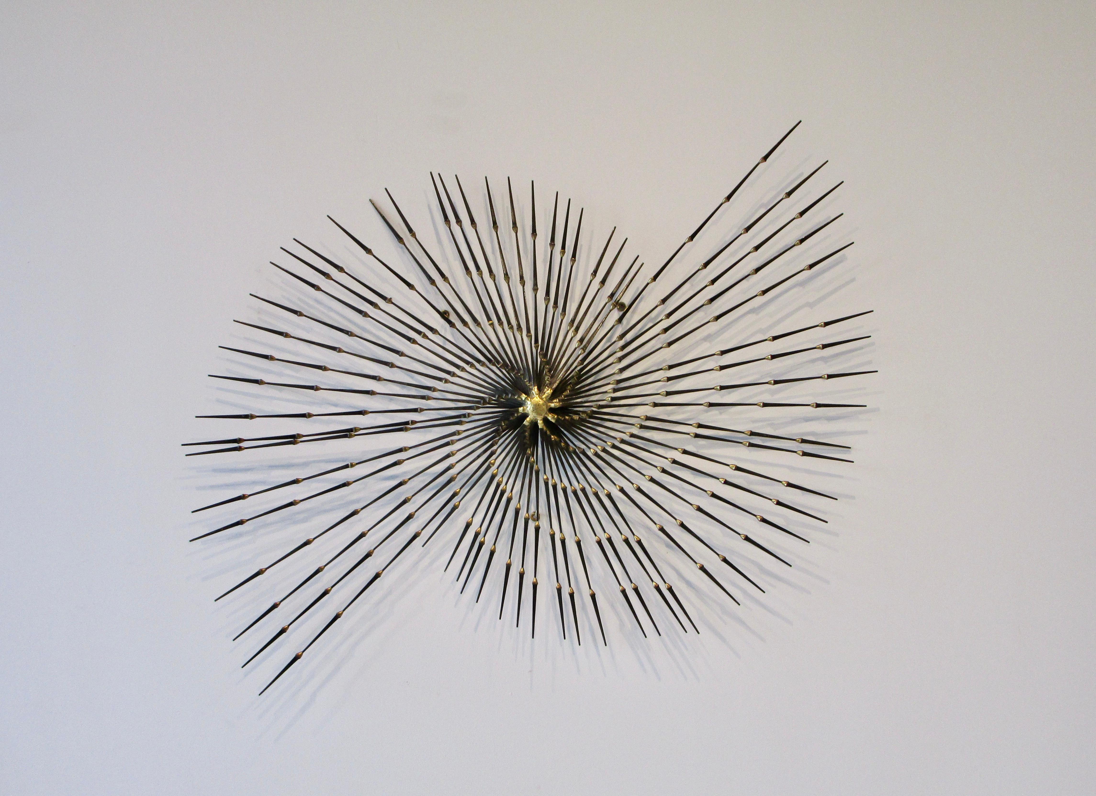 20th Century Large Ron Schmidt Brass Welded Brutalist Spike Nail Wall Sculpture For Sale