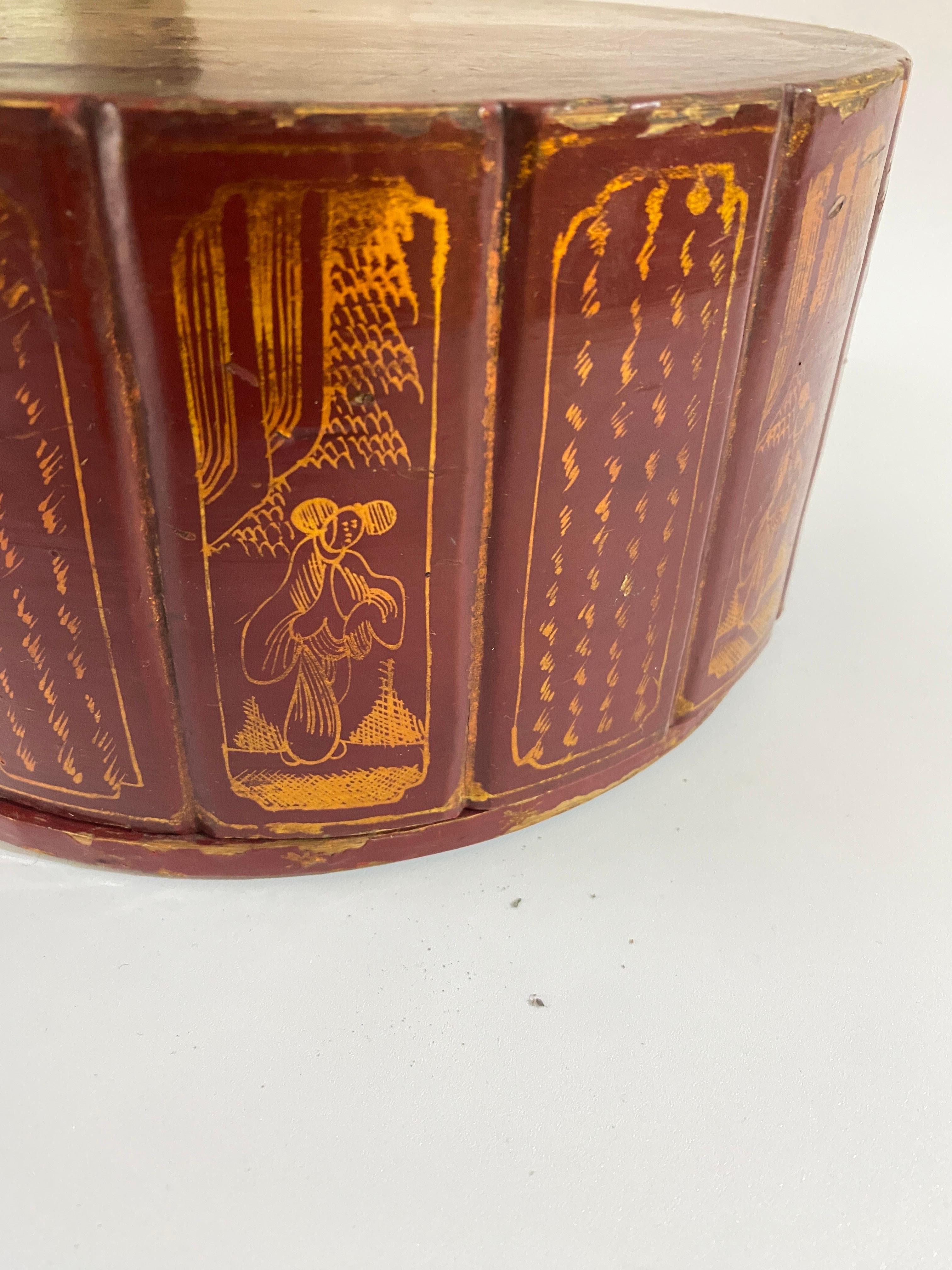 Große runde Schmuckschatulle, Farbe mit Innenfächern, Japan, 19. Jahrhundert im Zustand „Gut“ im Angebot in Auribeau sur Siagne, FR