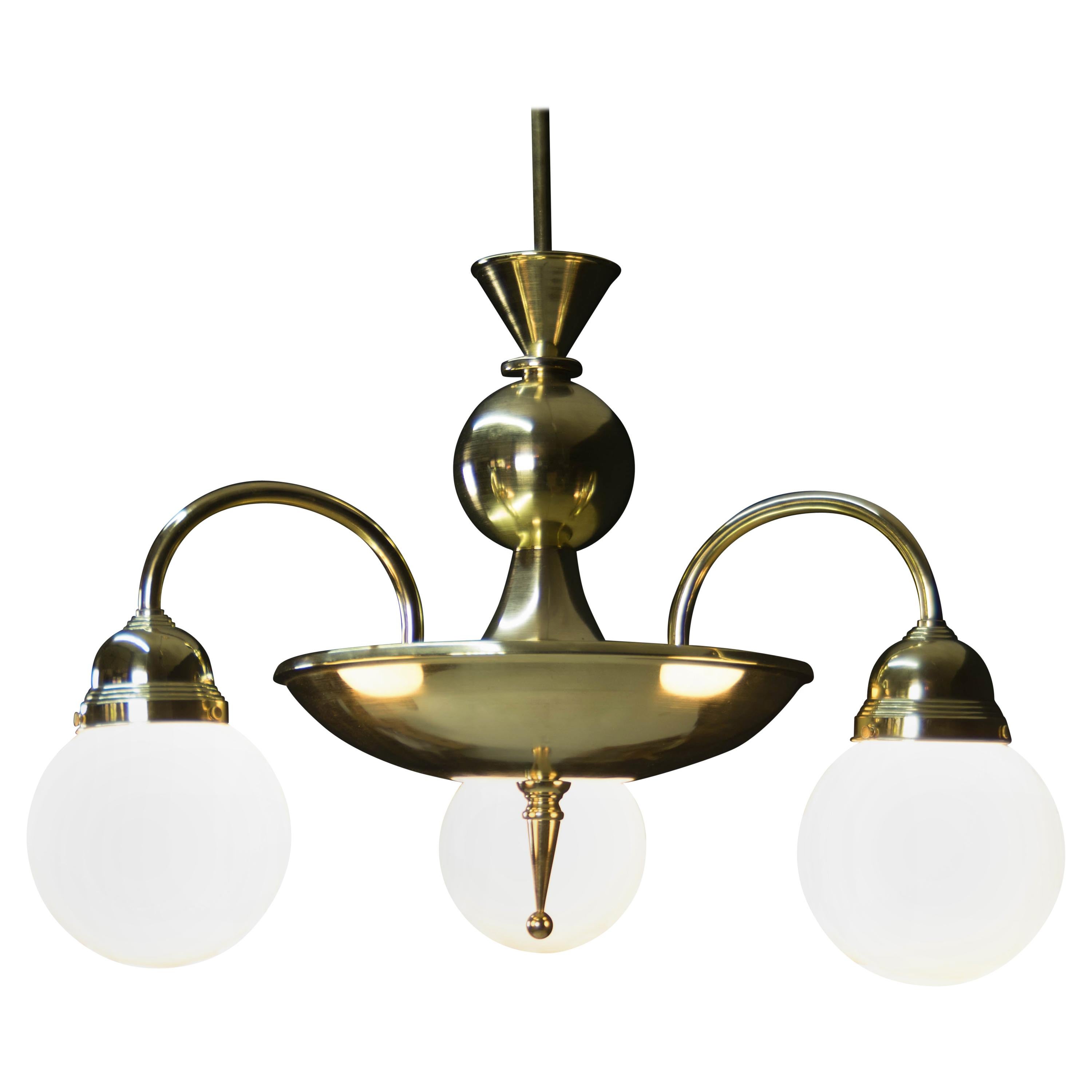 Large Rondocubistic Brass Chandelier For Sale