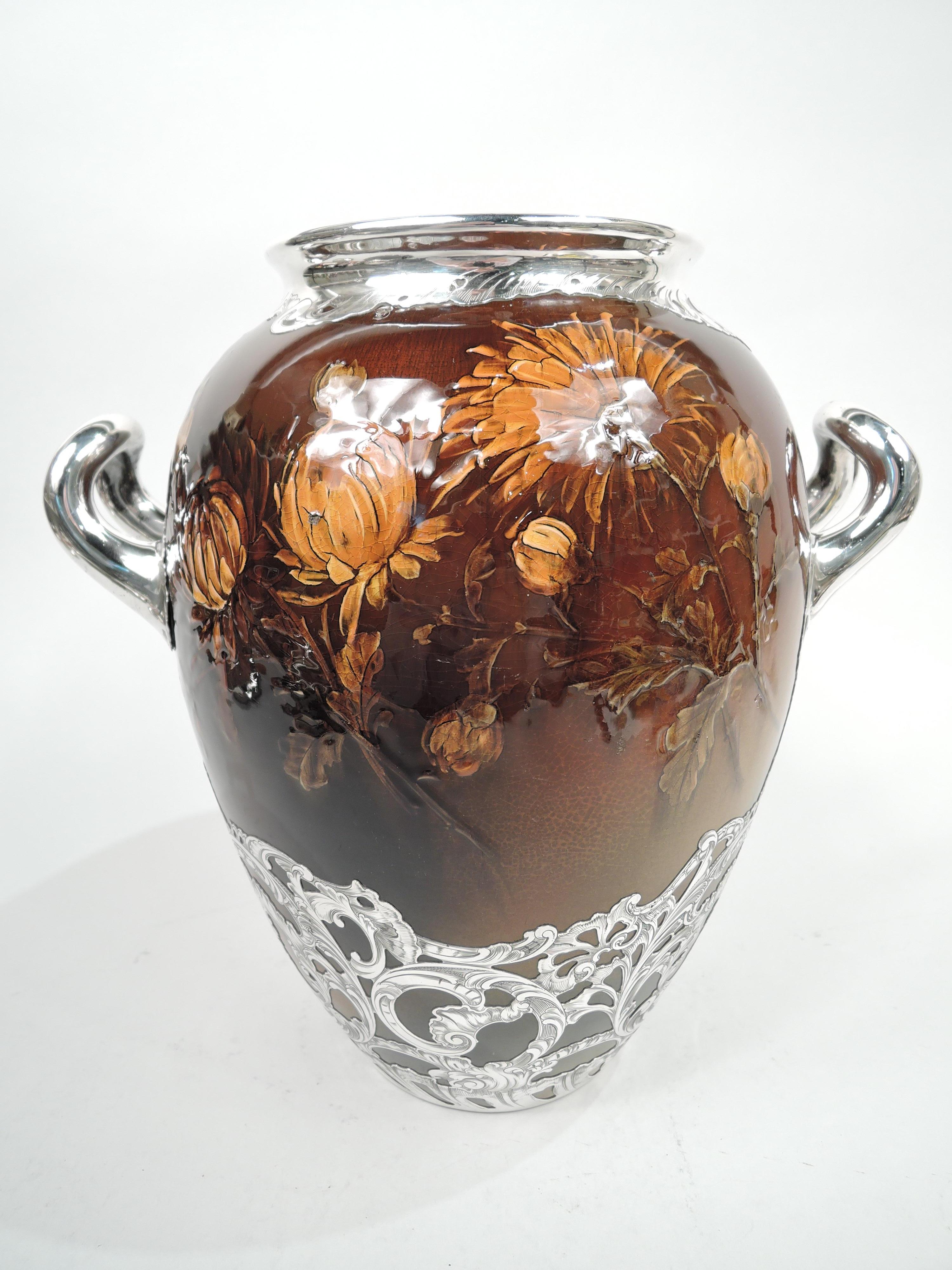 American Craftsman Large Rookwood Art Nouveau Craftsman Silver Overlay Urn Vase