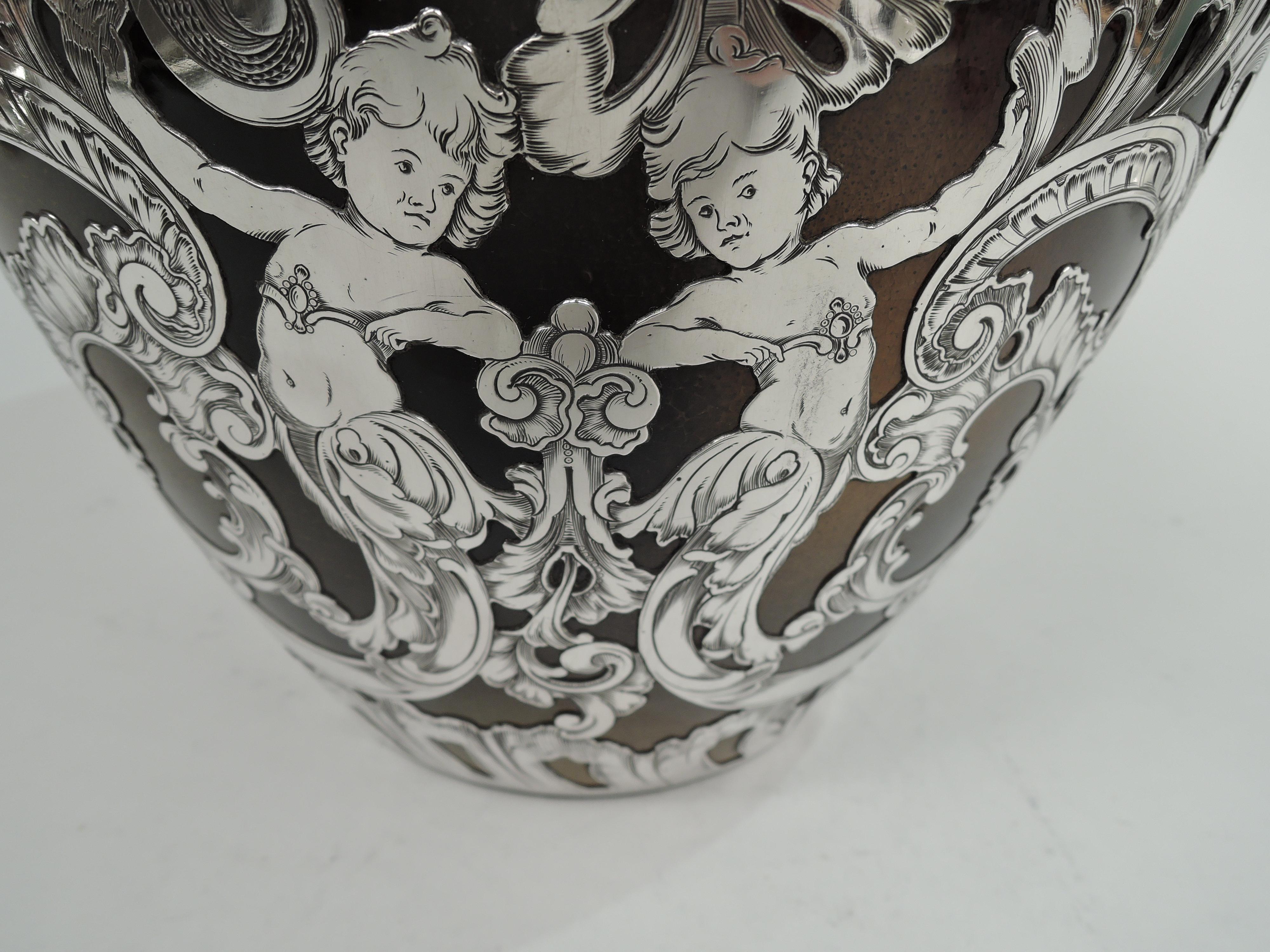 Late 19th Century Large Rookwood Art Nouveau Craftsman Silver Overlay Urn Vase