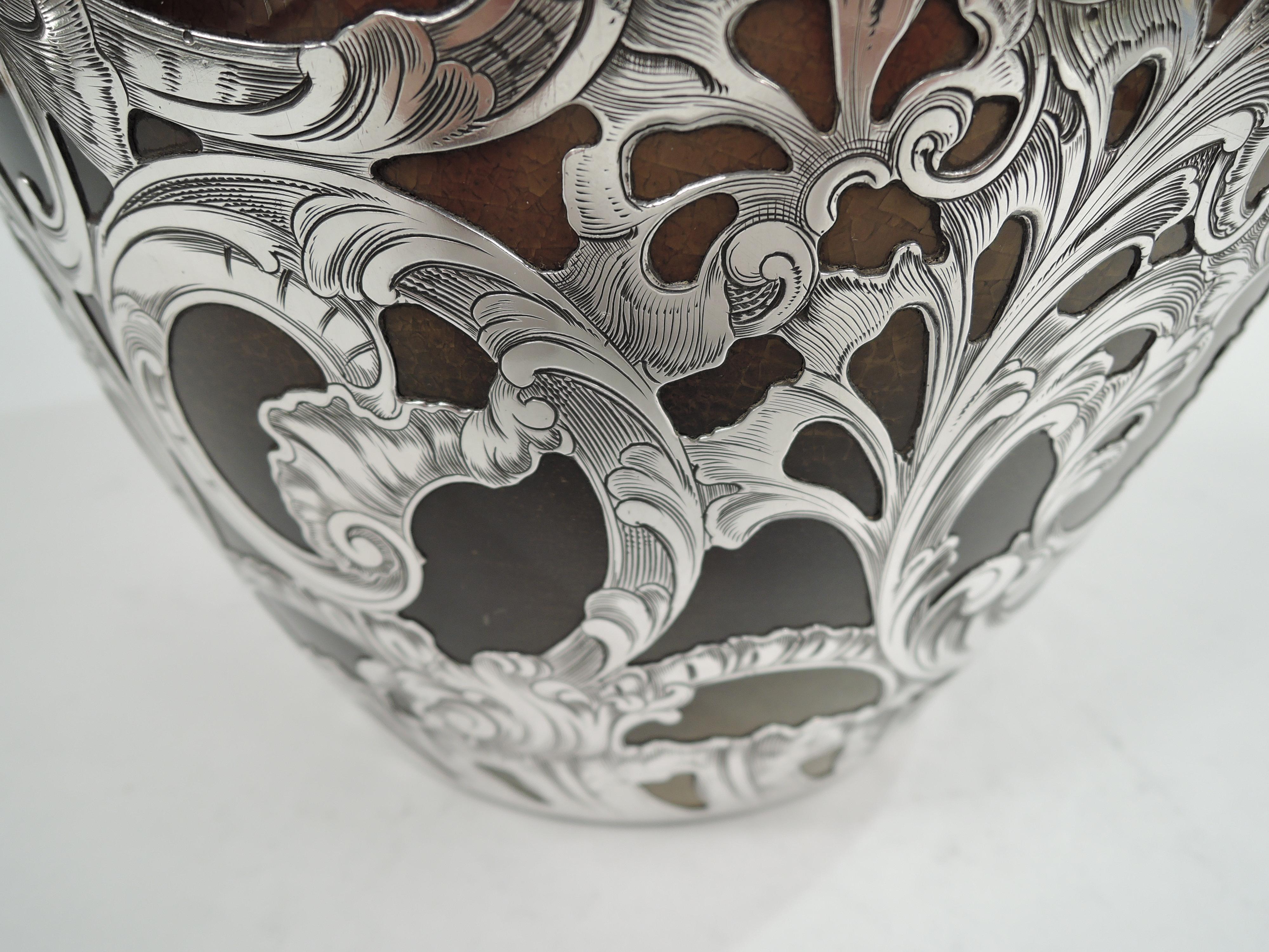 Large Rookwood Art Nouveau Craftsman Silver Overlay Urn Vase 1