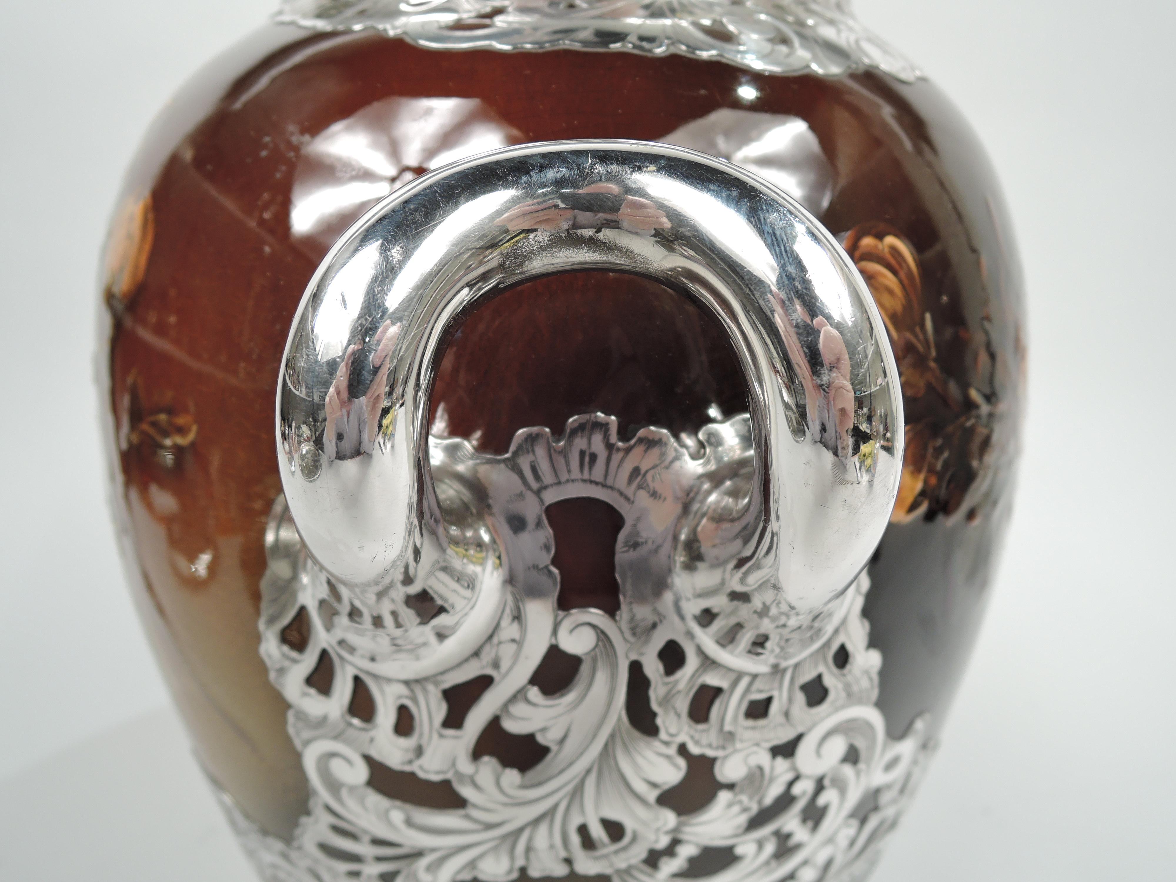 Large Rookwood Art Nouveau Craftsman Silver Overlay Urn Vase 2