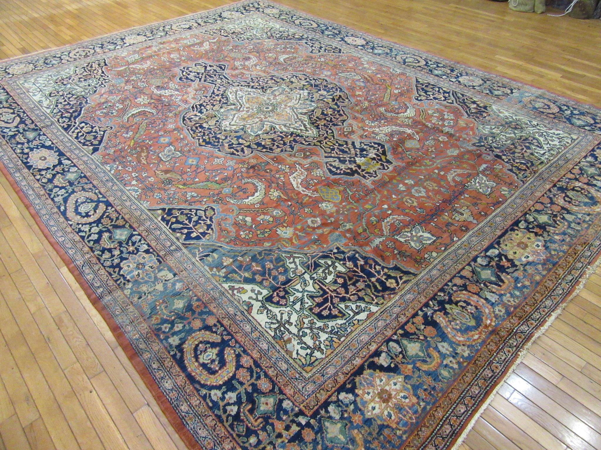 Large Room Size Antique Hand Knotted Wool Persian Sarouk Farahan Rug For Sale 11