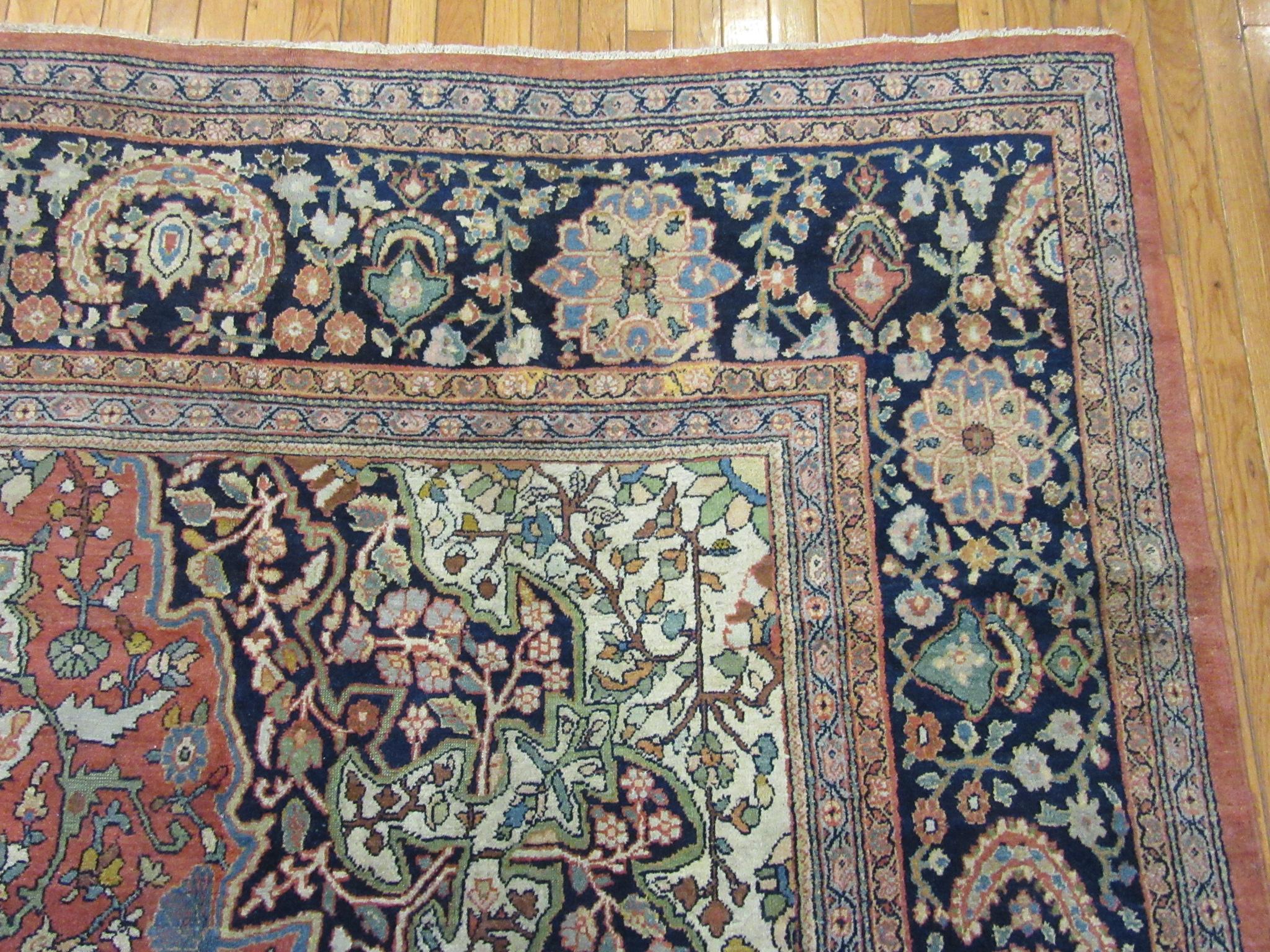 Large Room Size Antique Hand Knotted Wool Persian Sarouk Farahan Rug For Sale 6