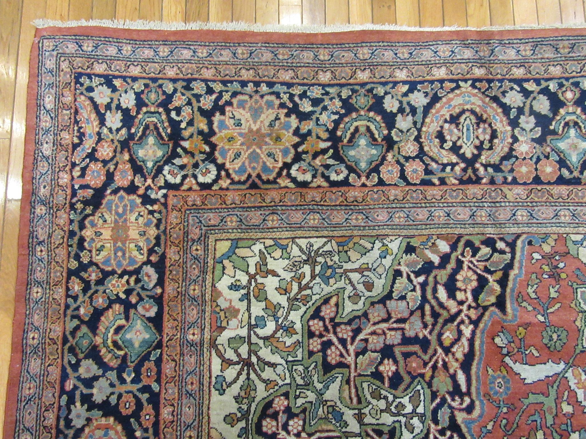 Large Room Size Antique Hand Knotted Wool Persian Sarouk Farahan Rug For Sale 7