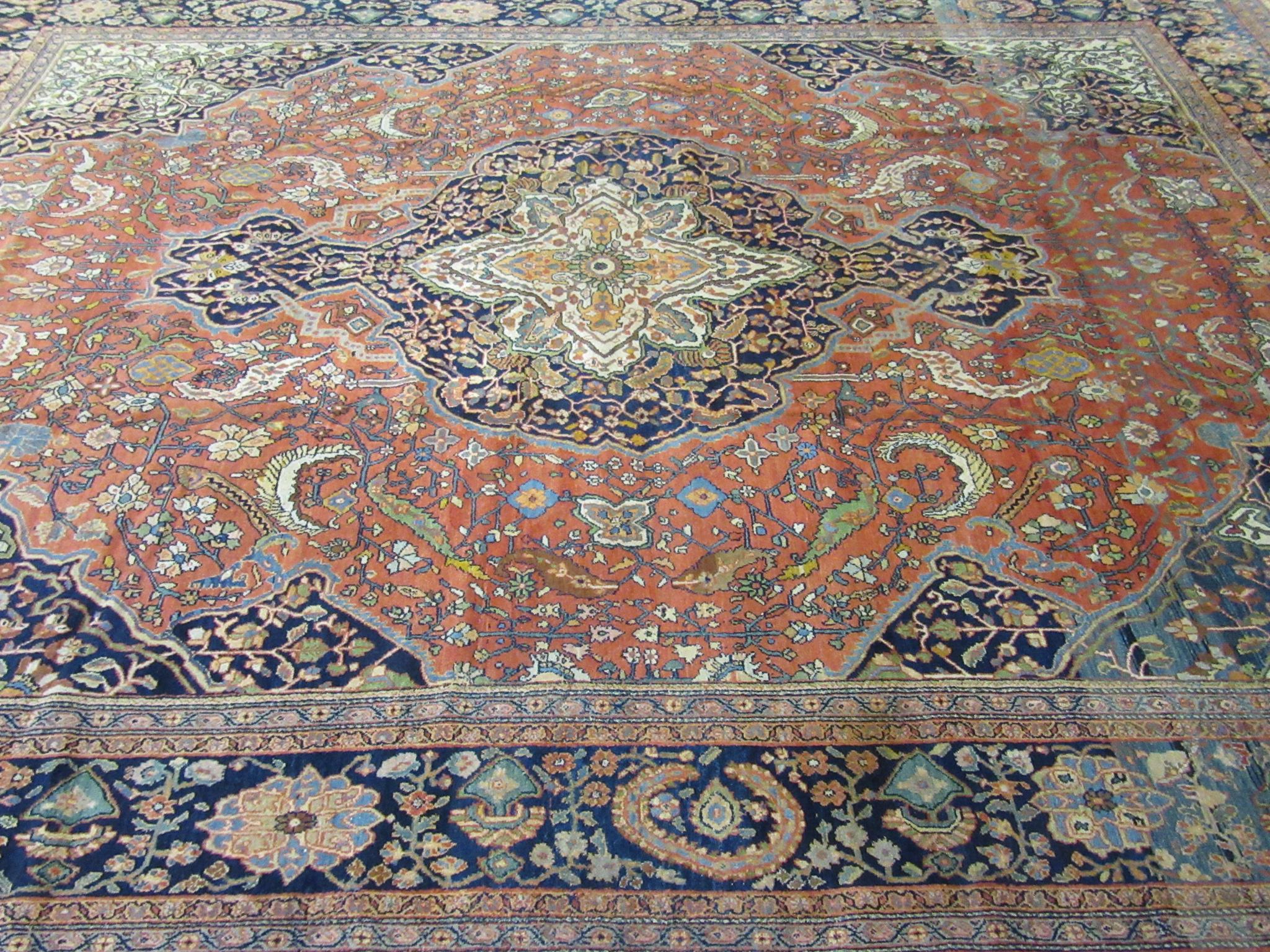 Large Room Size Antique Hand Knotted Wool Persian Sarouk Farahan Rug For Sale 8