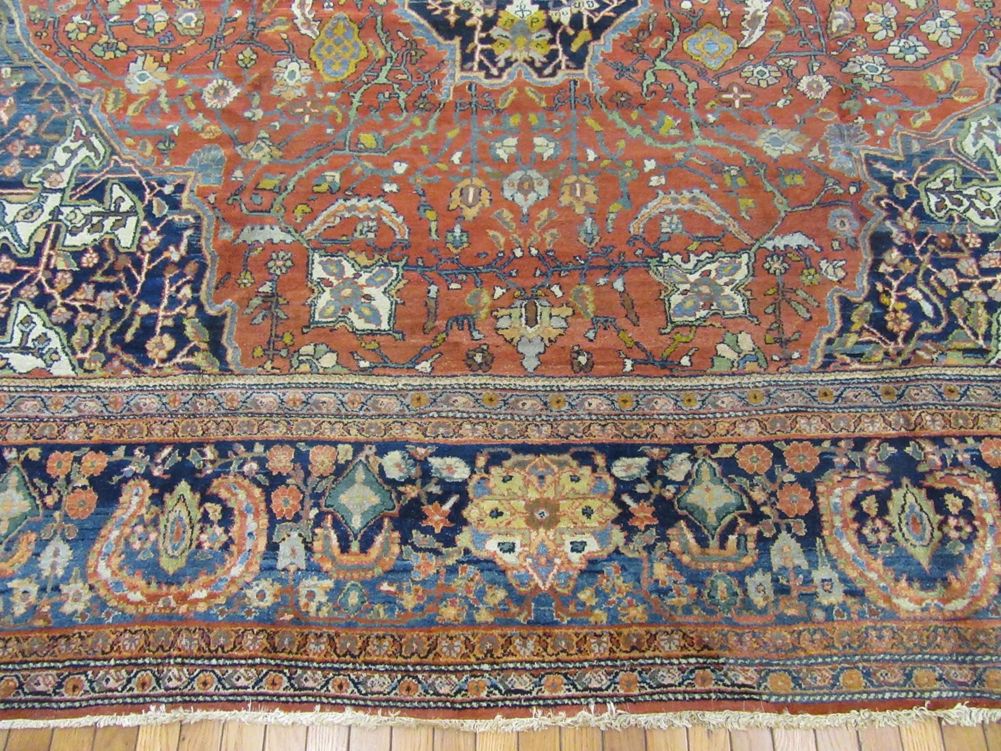 20th Century Large Room Size Antique Hand Knotted Wool Persian Sarouk Farahan Rug For Sale