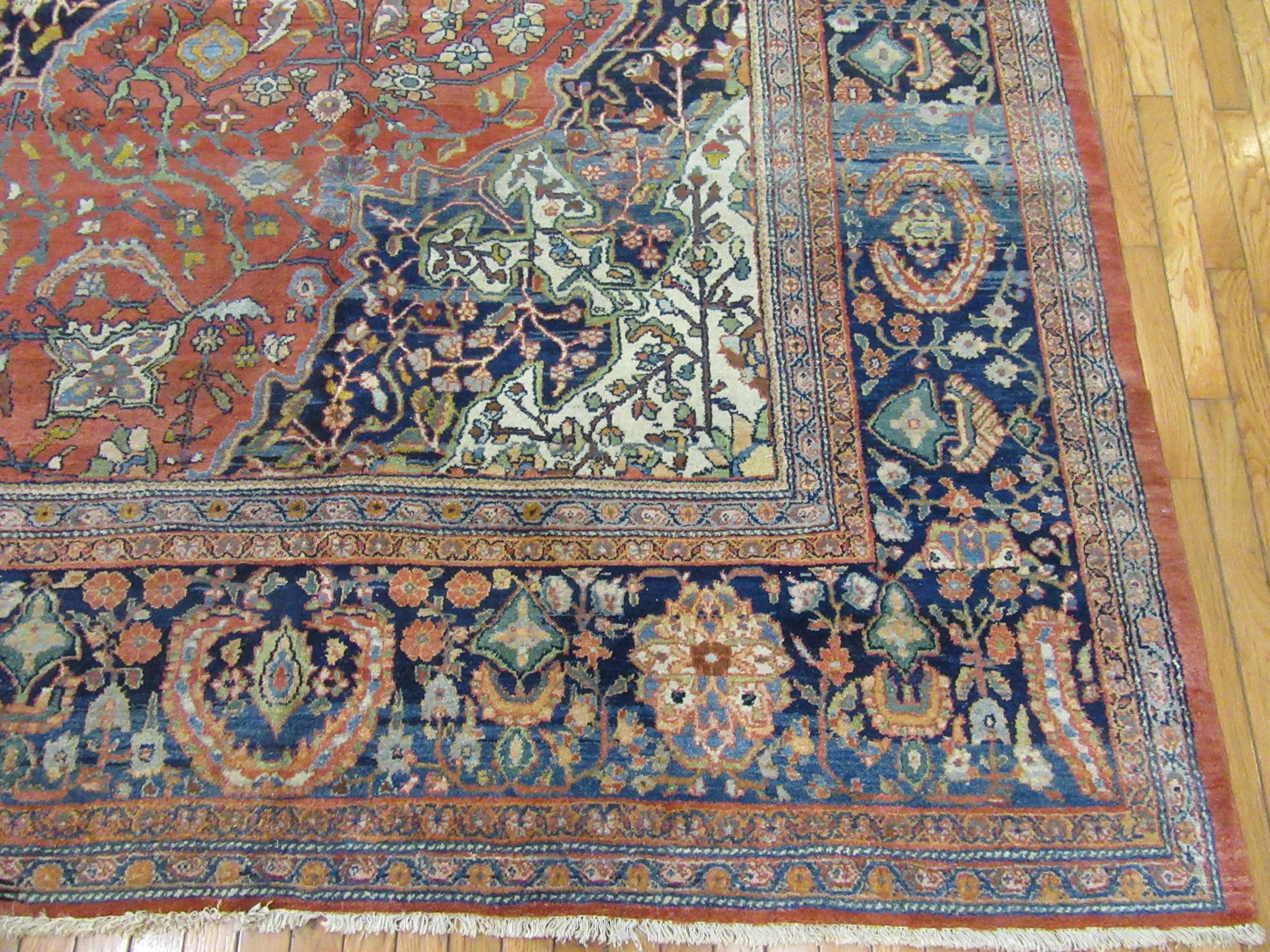 Large Room Size Antique Hand Knotted Wool Persian Sarouk Farahan Rug For Sale 1