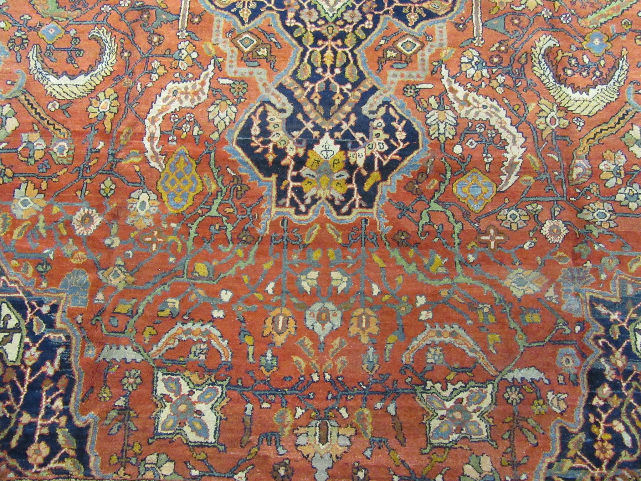 Large Room Size Antique Hand Knotted Wool Persian Sarouk Farahan Rug For Sale 2
