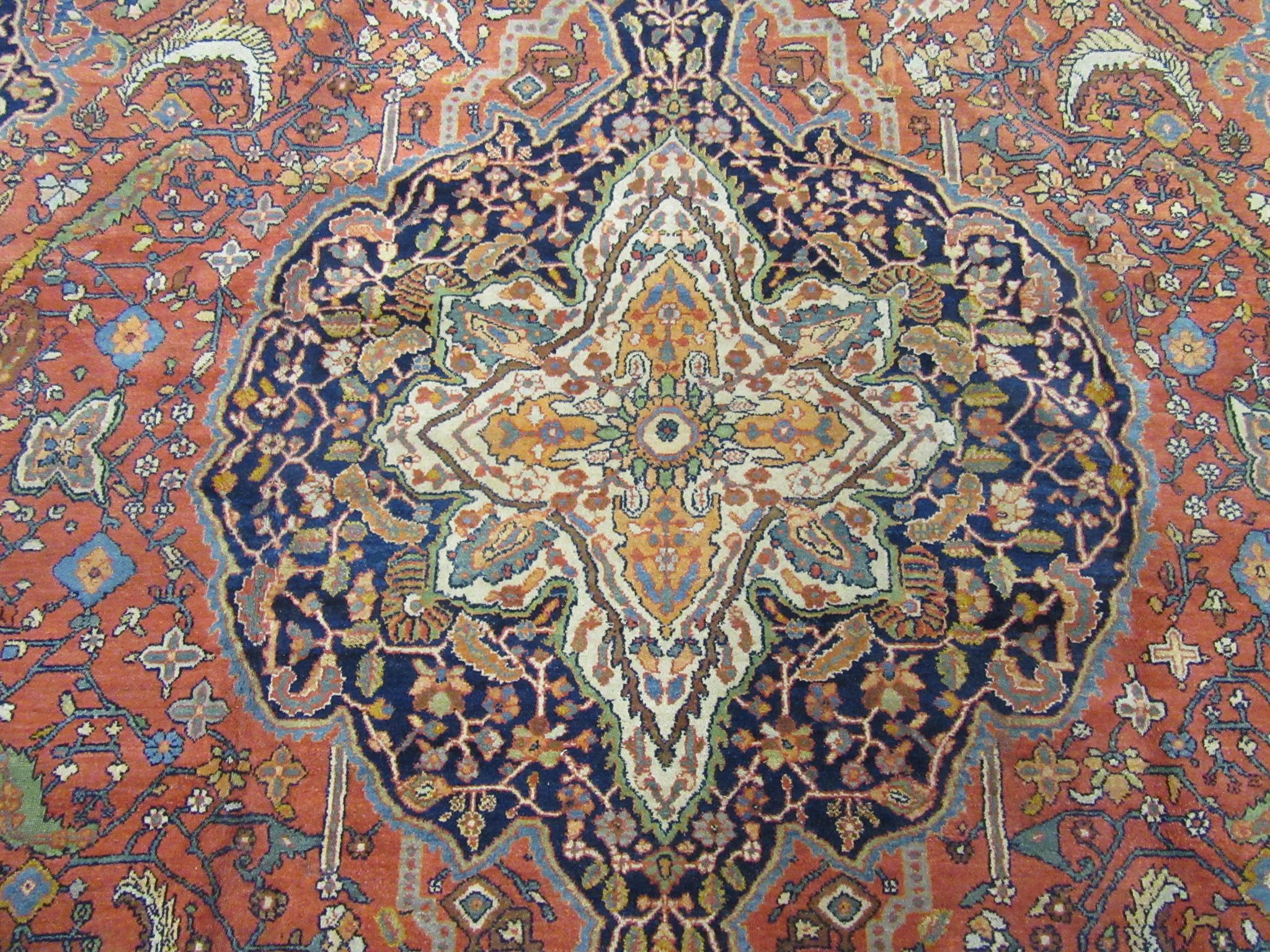 Large Room Size Antique Hand Knotted Wool Persian Sarouk Farahan Rug For Sale 3