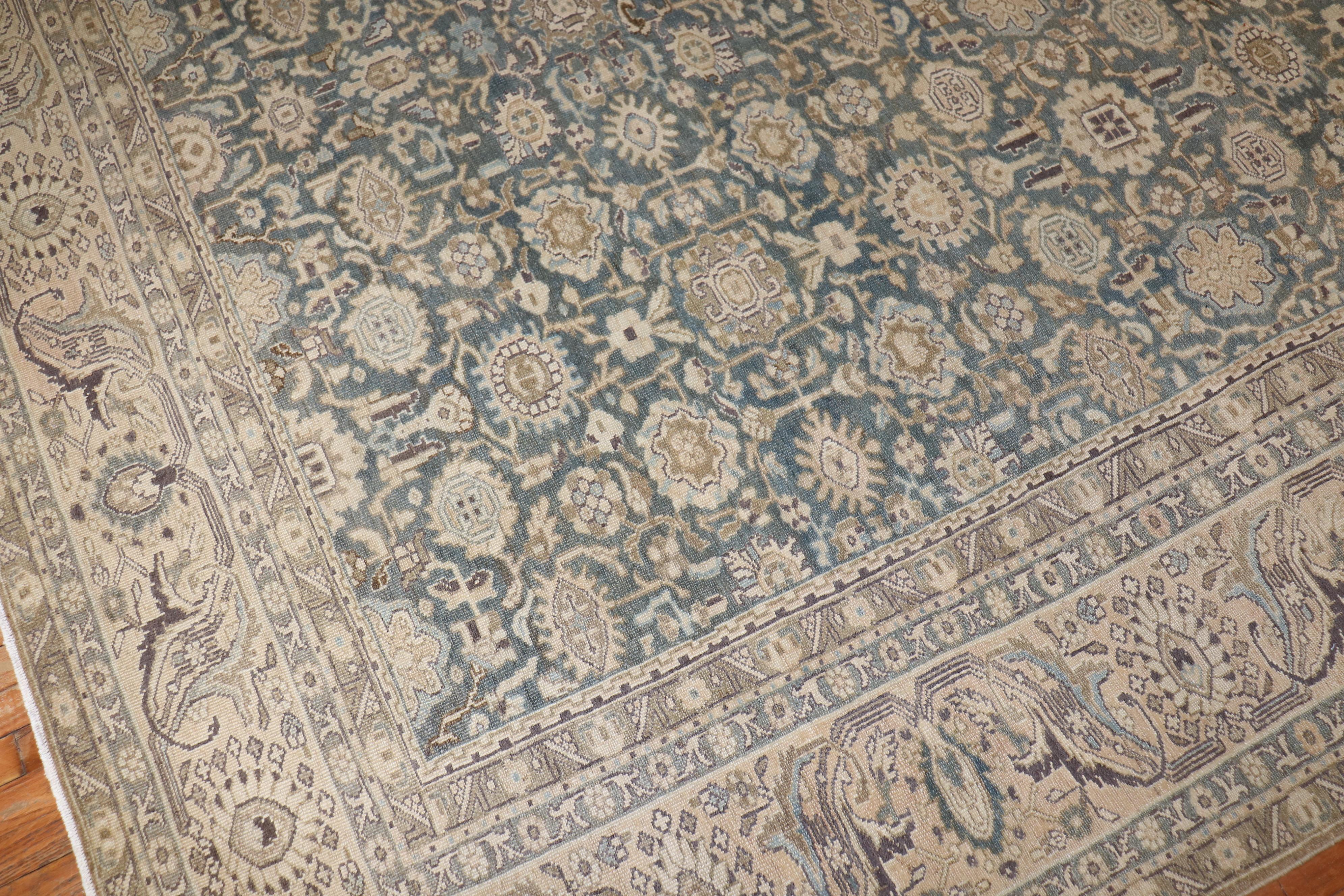 Room size 1930s Persian Malayer Rug. Blue, tan, khaki, brown and green tones.

Measures 10'10'' x 14'.