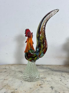 Gallo grande de mediados de siglo en cristal de Murano multicolor, años 60