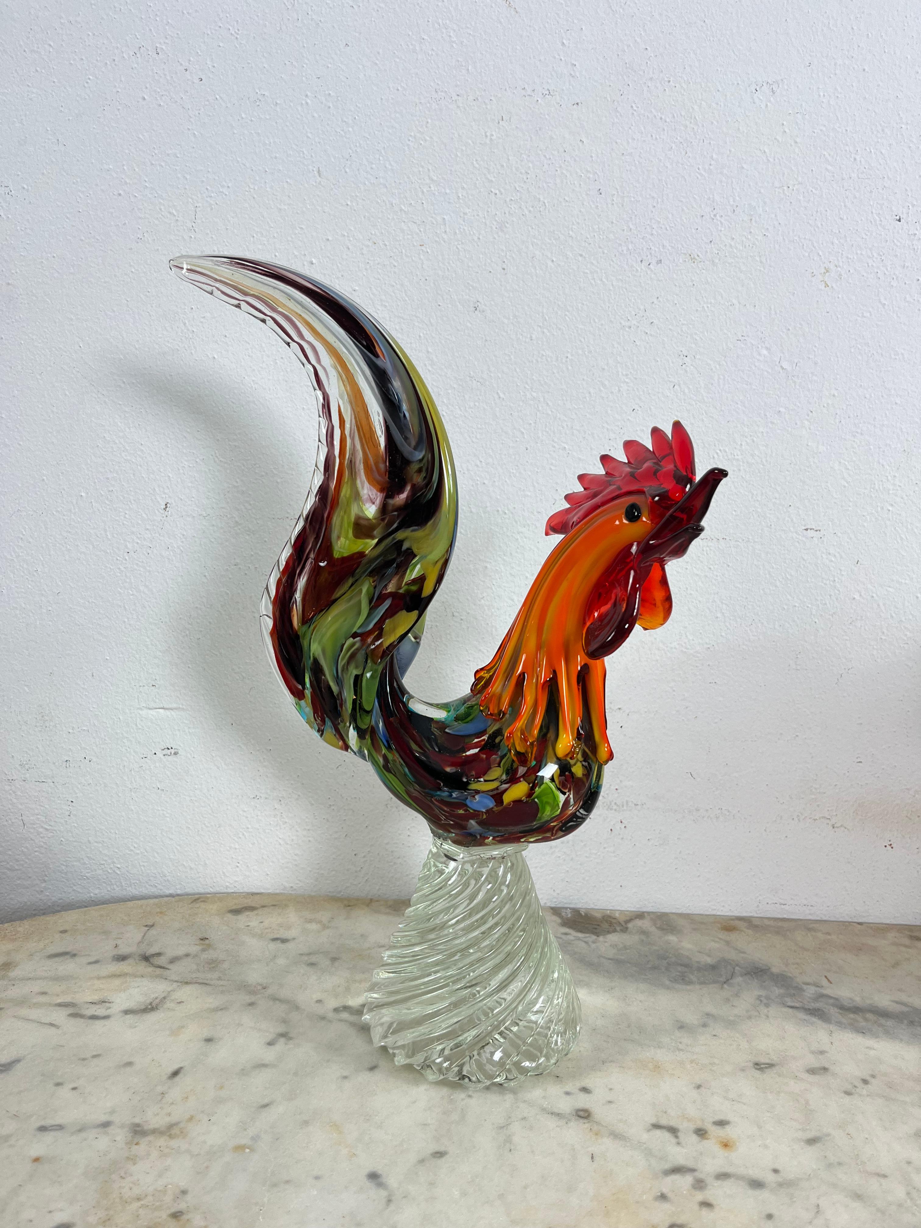 Italian Large Rooster Mid-Century Multicolor Murano Glass, 1960s For Sale