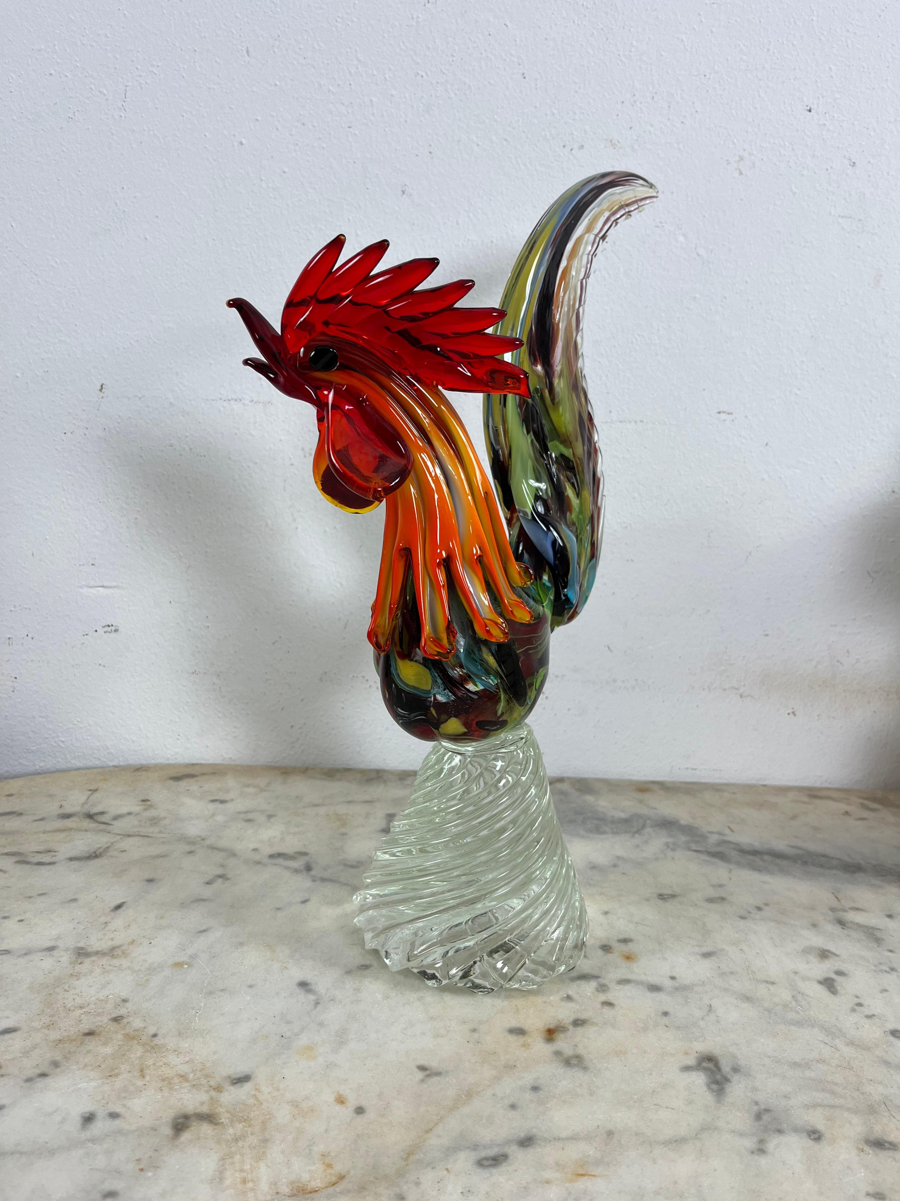 Large Rooster Mid-Century Multicolor Murano Glass, 1960s In Good Condition For Sale In Palermo, IT