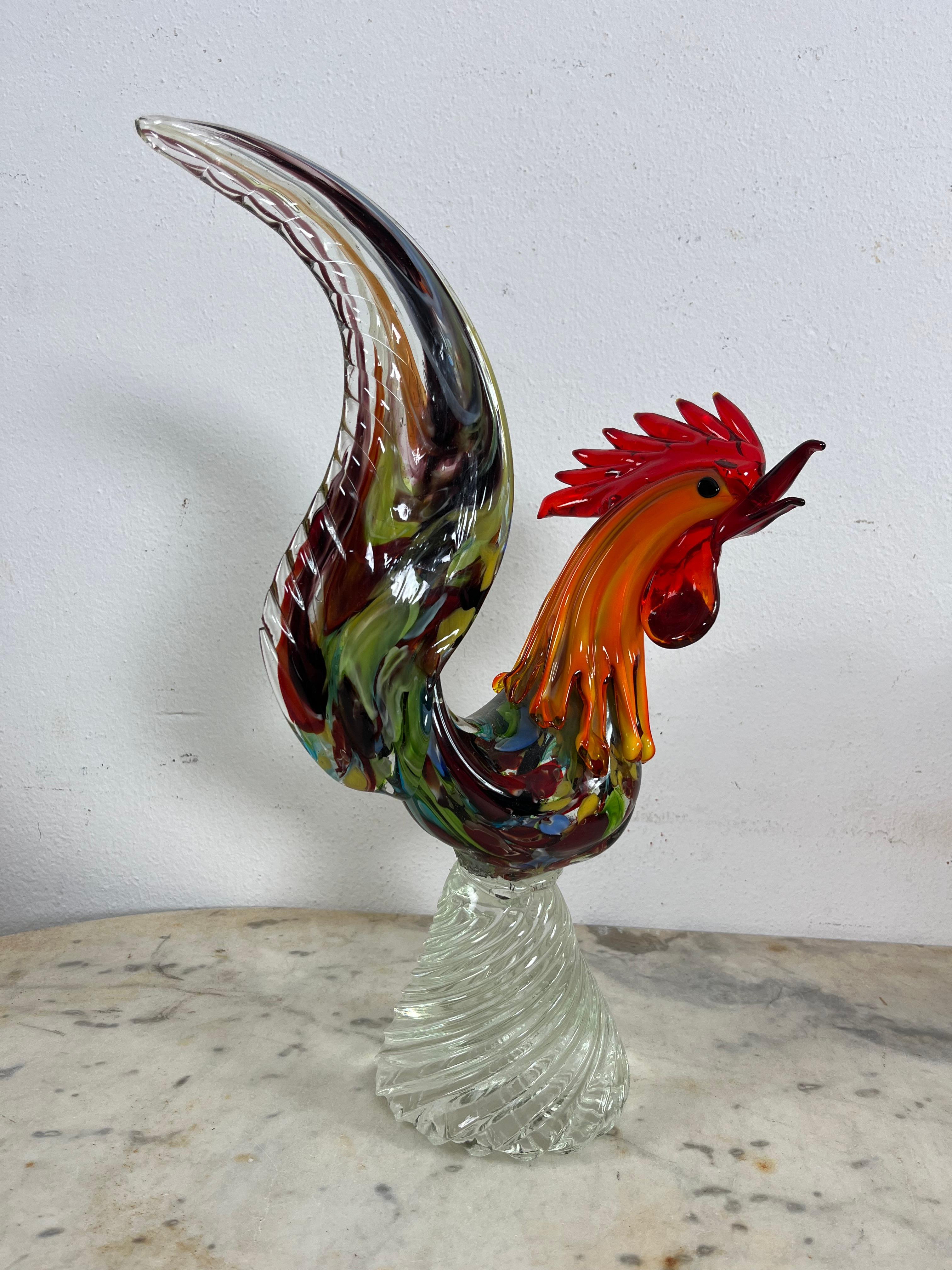 Large Rooster Mid-Century Multicolor Murano Glass, 1960s For Sale 1