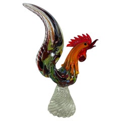 Gallo grande de mediados de siglo en cristal de Murano multicolor, años 60
