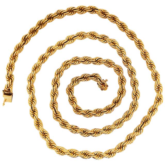 Large Rope Chain Necklace, 14 Karat Yellow Gold 7 mm Wide Rope Chain ...