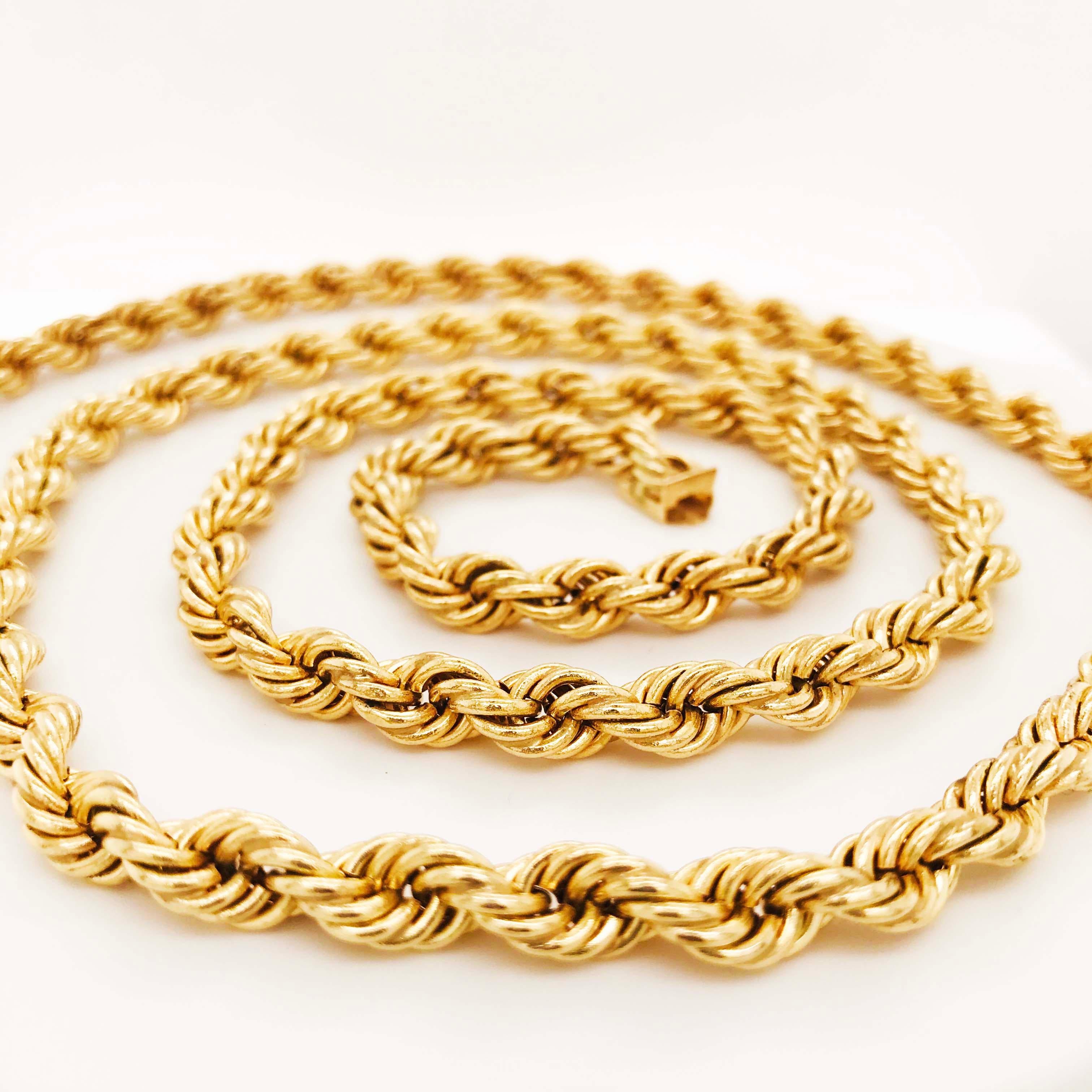 Large Rope Chain Necklace, 14 Karat Yellow Gold 7 mm Wide Rope Chain, Unisex  3