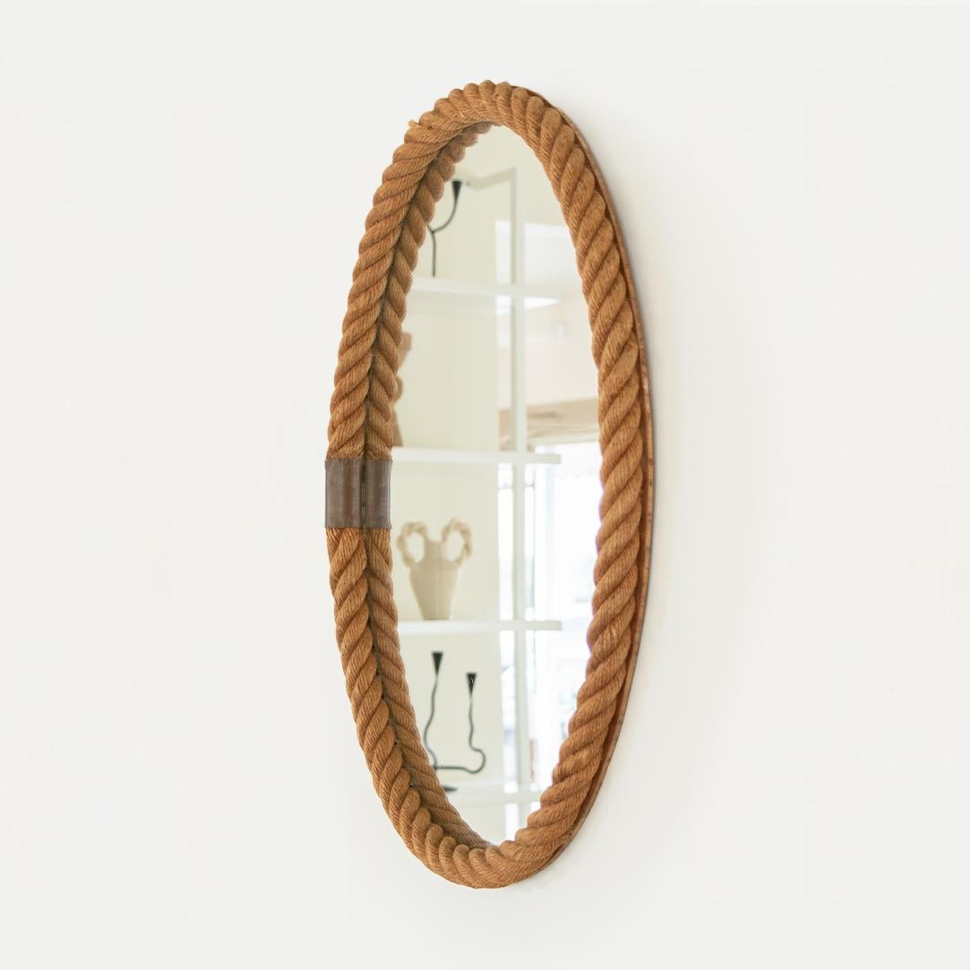 French Large Rope Oval Mirror by Audoux-Minet