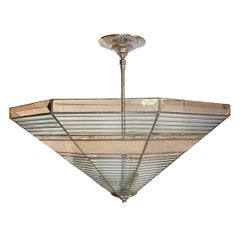 Large Rose and Clear Leaded Glass Light Fixture