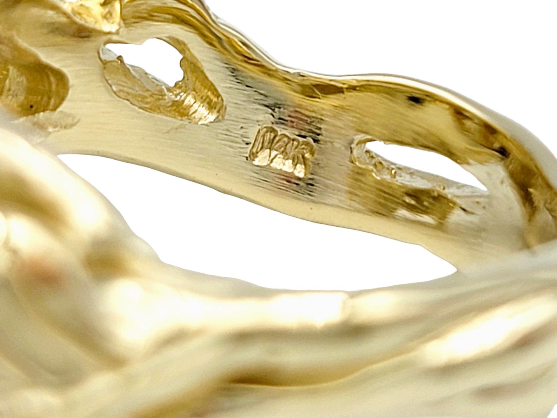 Large Rose Design Cocktail Ring with Diamonds in 14 Karat Yellow and White Gold For Sale 2